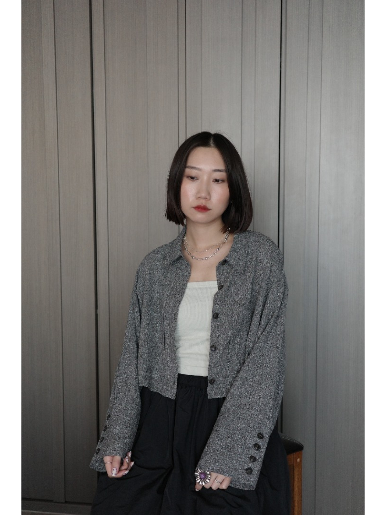 🇯🇵夏季斜紋寬袖口短版襯衫/棕