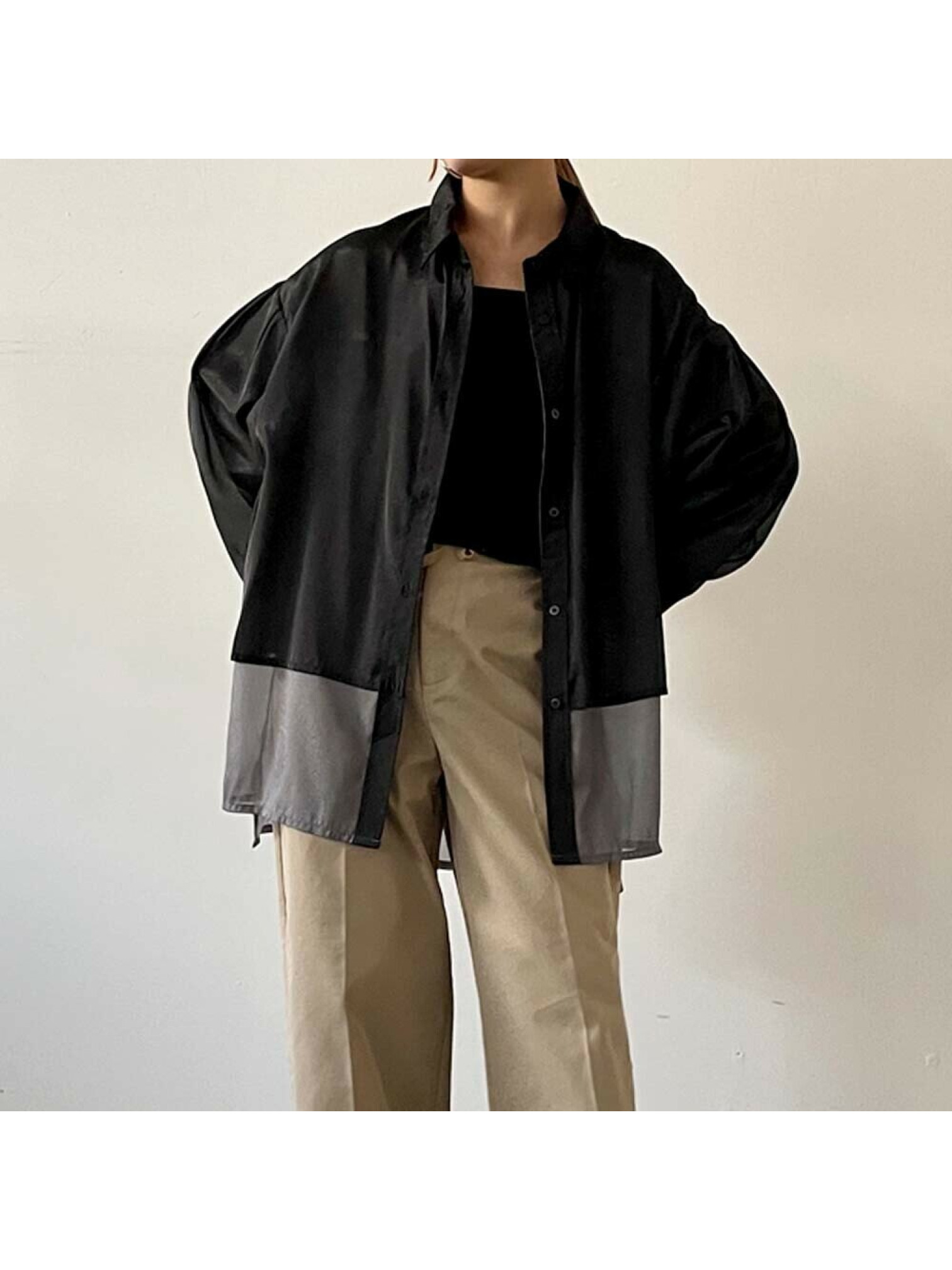 🇯🇵光澤透膚雙層襯衫/綠咖