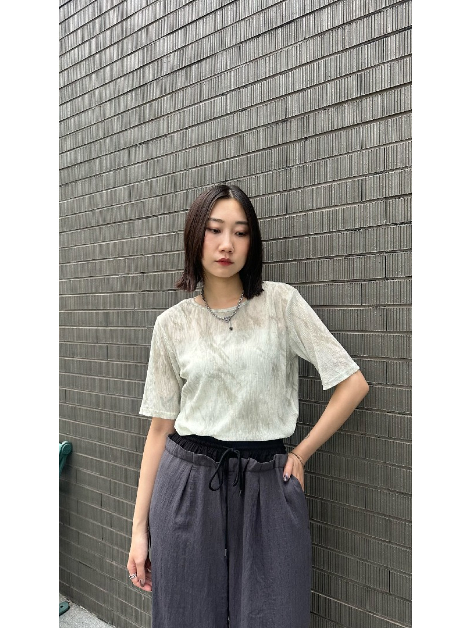 🇯🇵超舒適の渲染印花透透上衣/綠