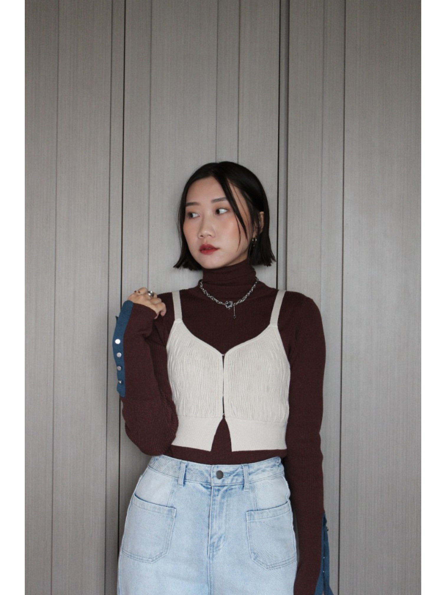 🇯🇵立體波浪感針織背心/米