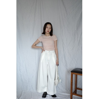 🇯🇵車線造型斜紋寬褲/白