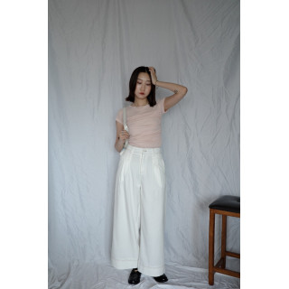 🇯🇵車線造型斜紋寬褲/白