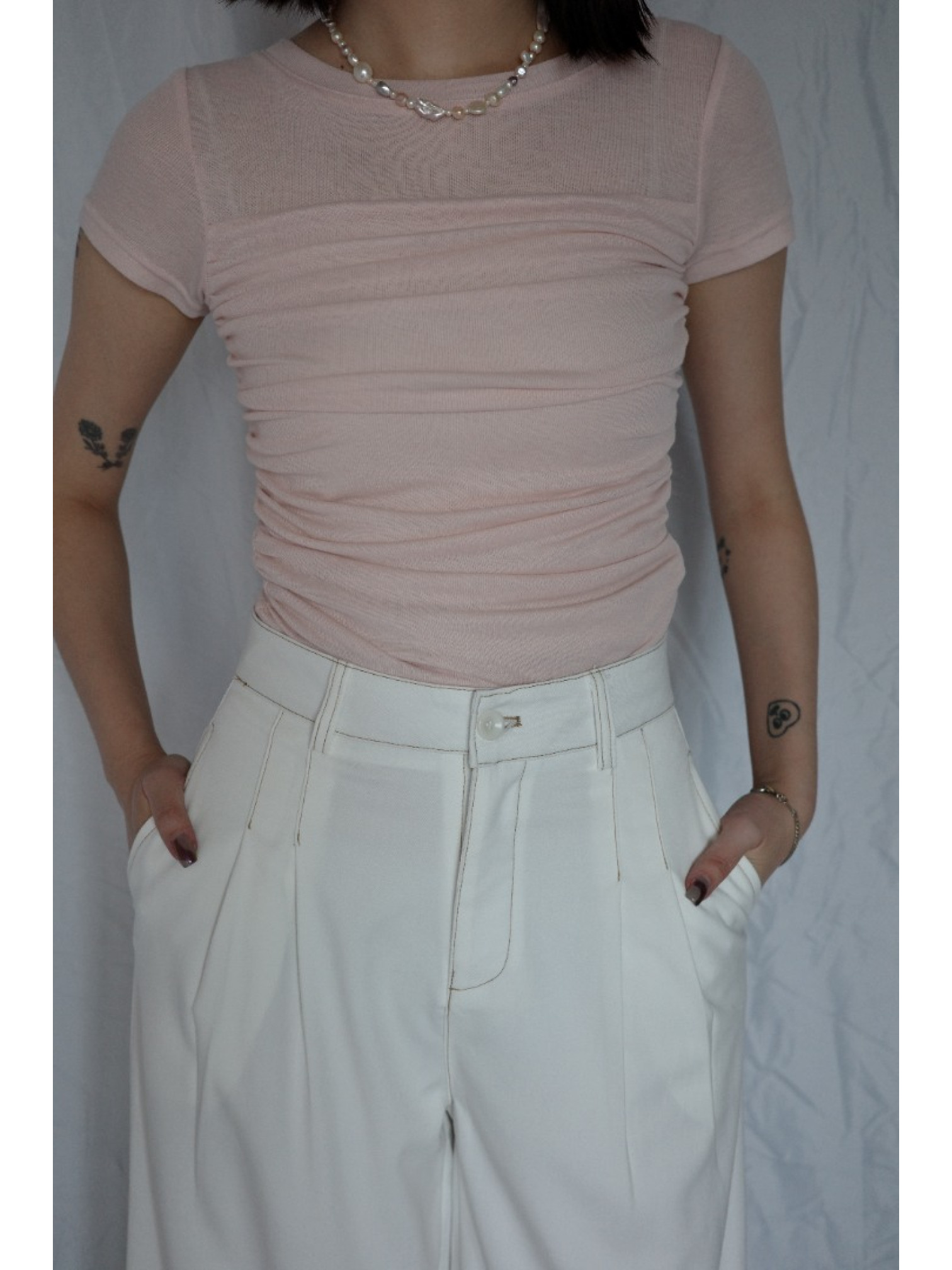 🇯🇵車線造型斜紋寬褲/白