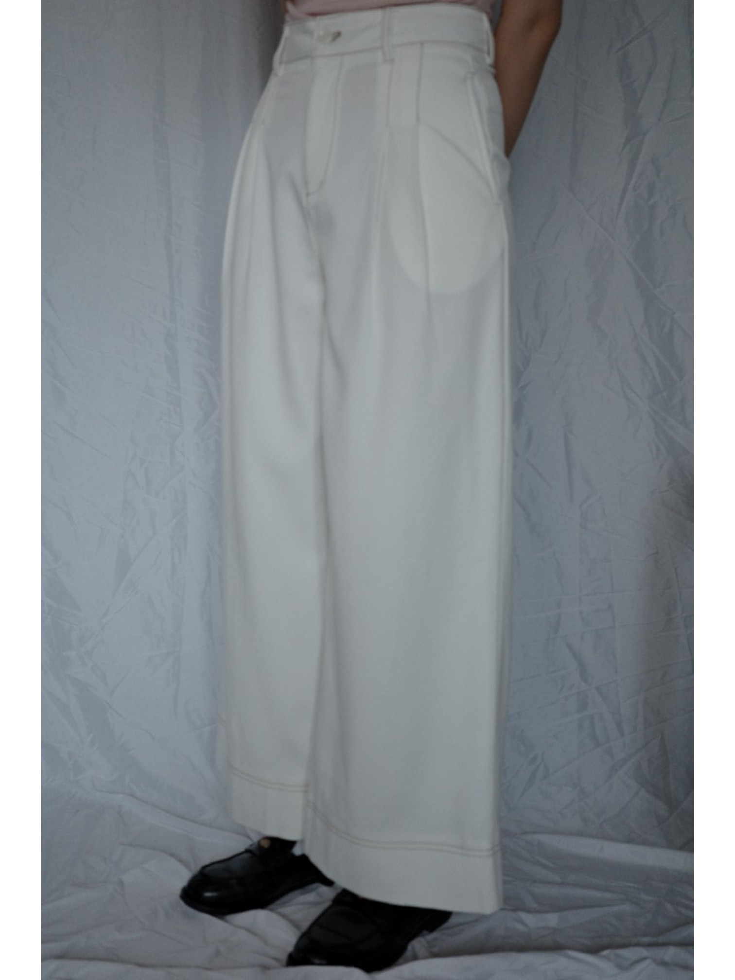 🇯🇵車線造型斜紋寬褲/白