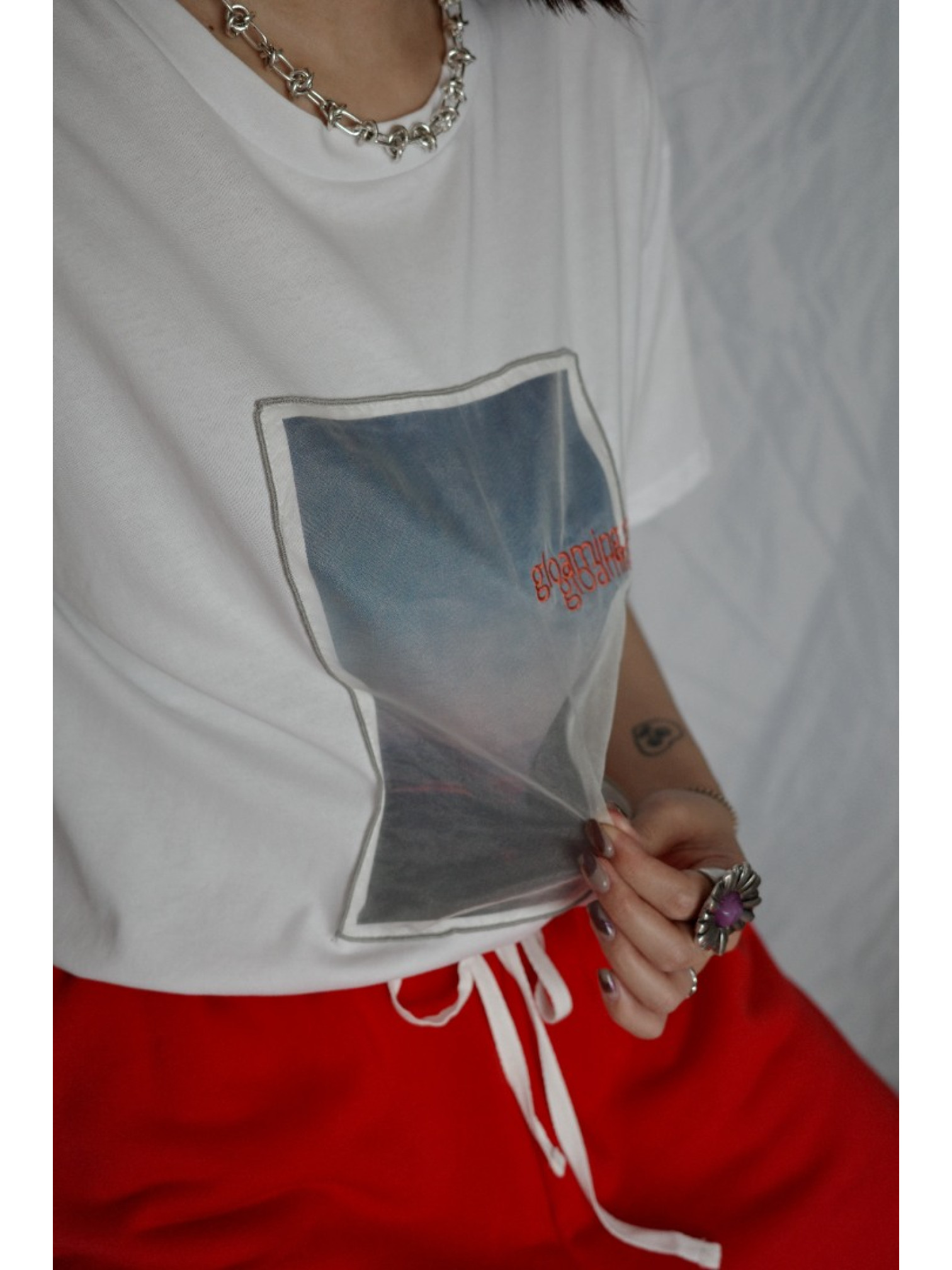 🇯🇵薄紗日落印花短T/白