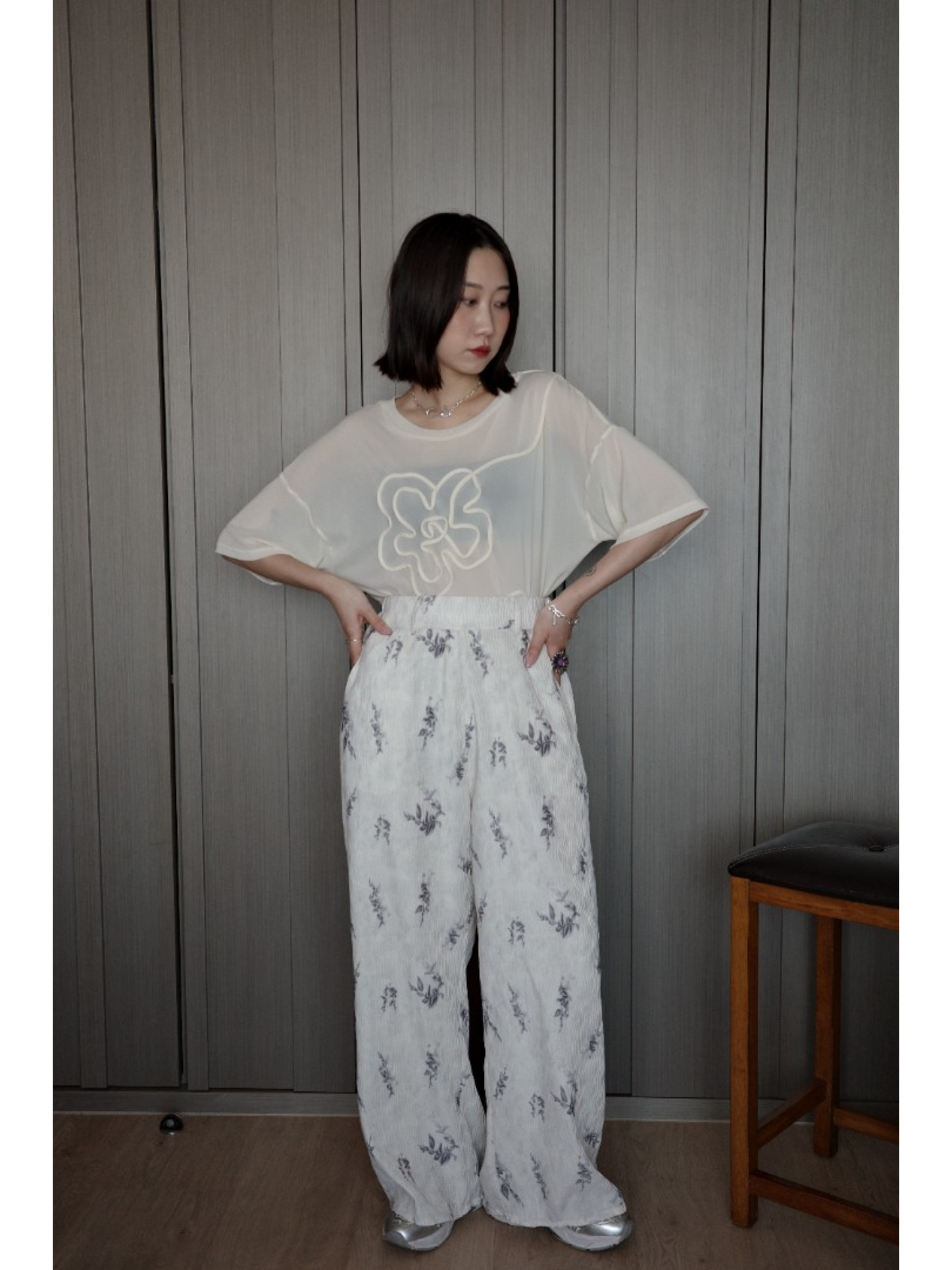 🇯🇵立體紋理植物印花長褲/M