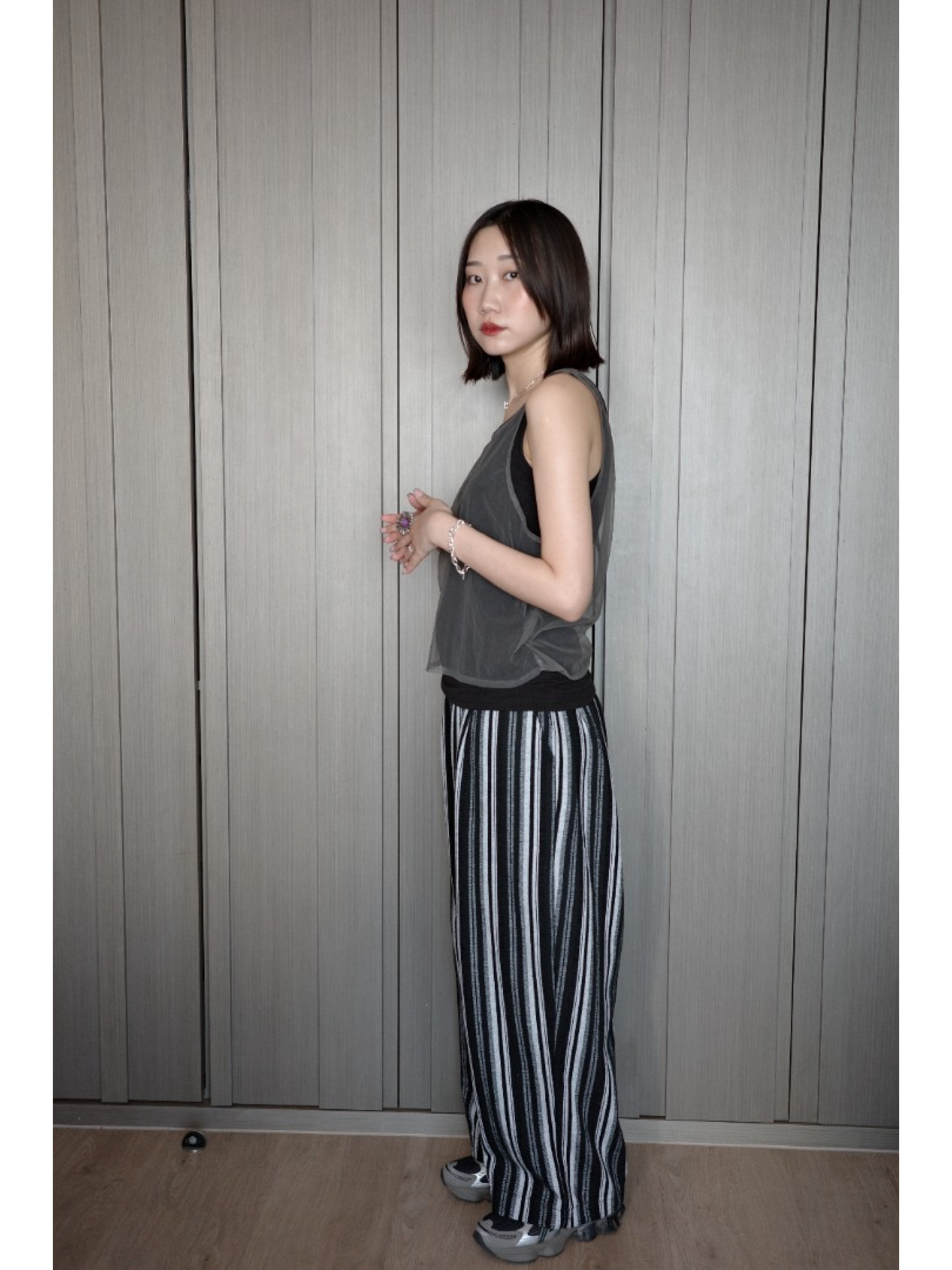 🇯🇵鬆緊條紋寬褲/M-L