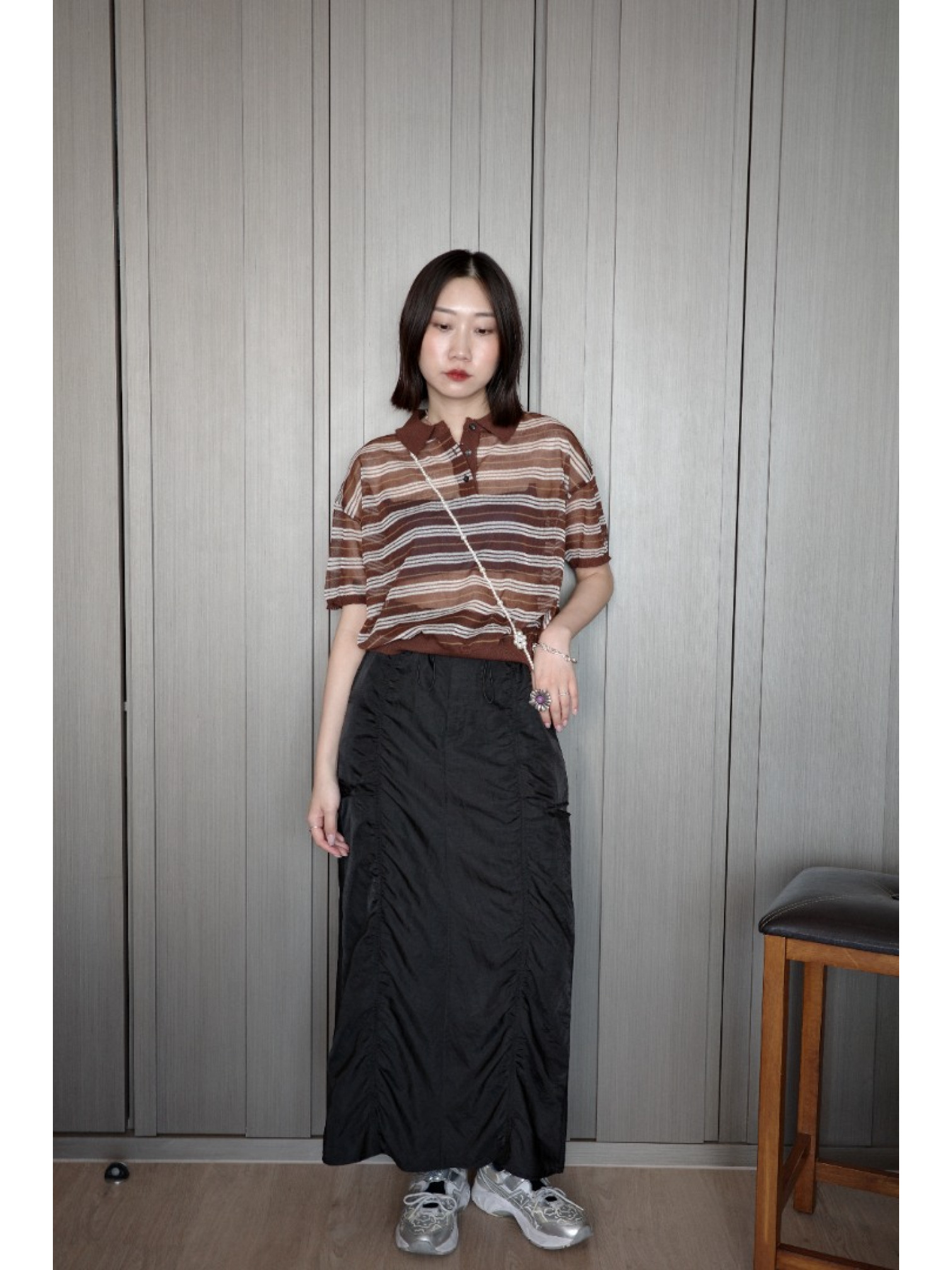 🇯🇵條紋POLO領透透針織衫/白