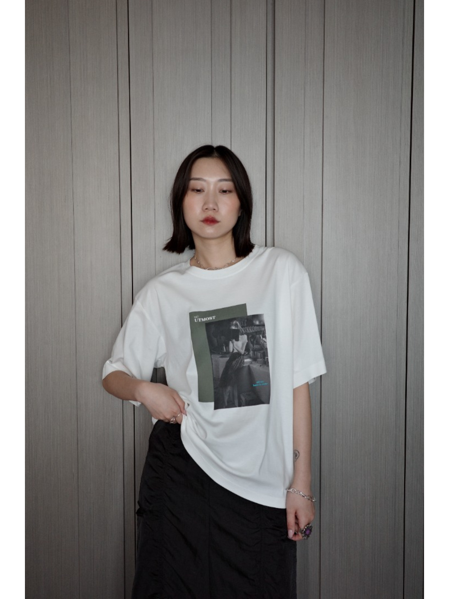 🇯🇵落肩相片印花短T/白