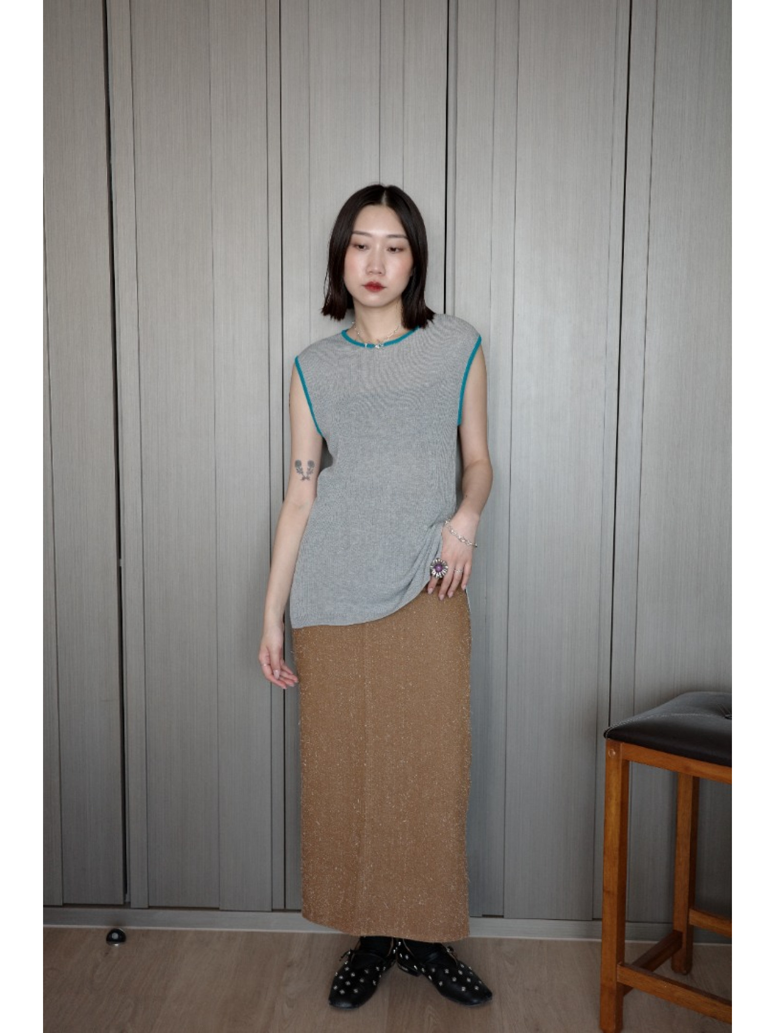 🇯🇵復古感絨毛直筒半身裙/深棕S