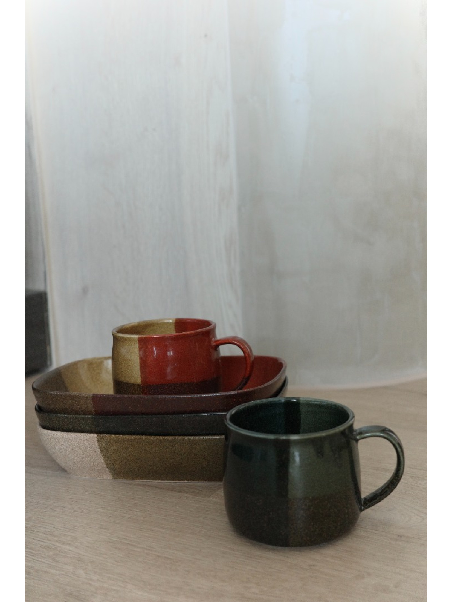 🇯🇵美濃燒釉料排列方形盤/三色