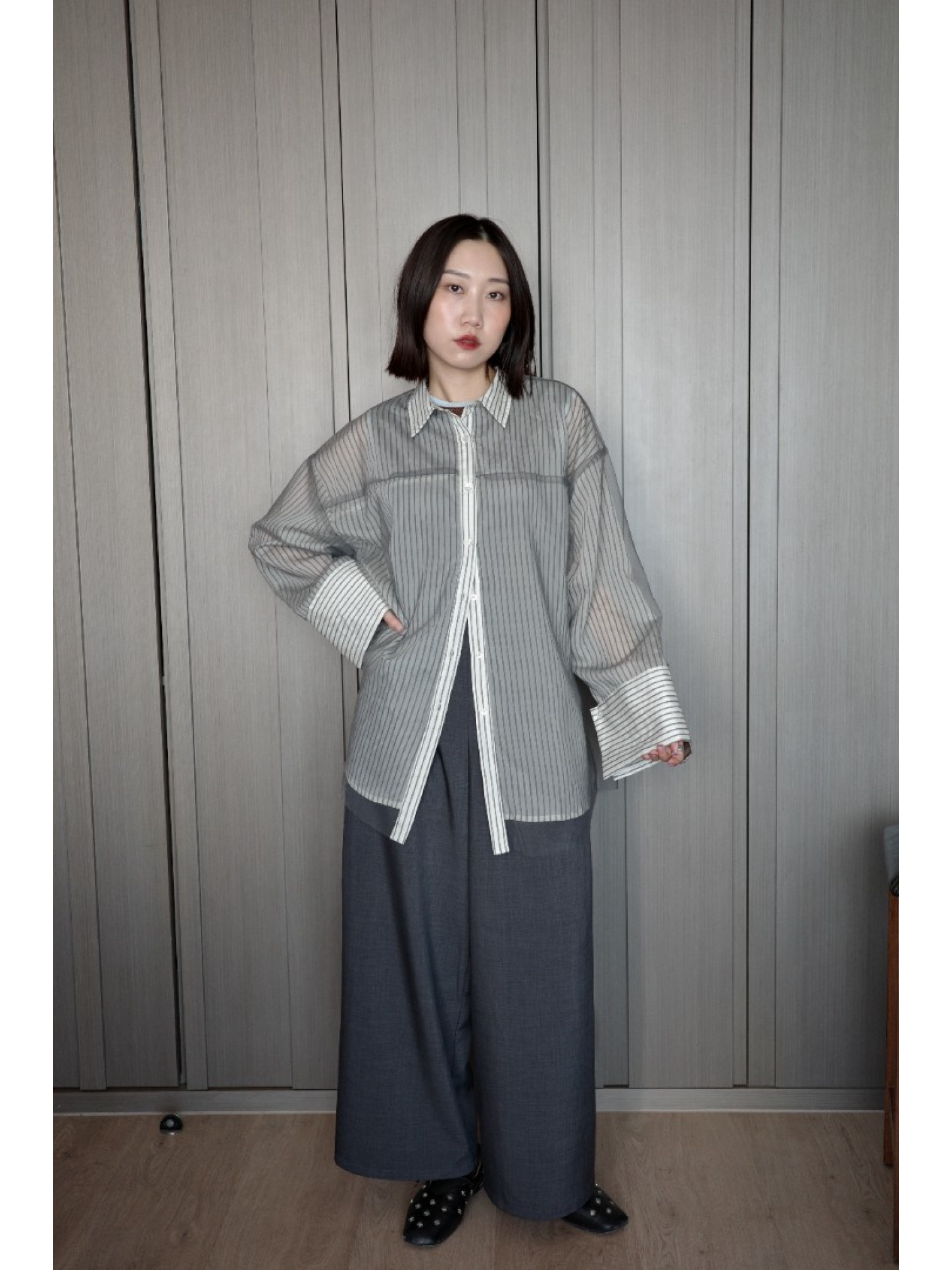 🇯🇵透感條紋襯衫/白x黑