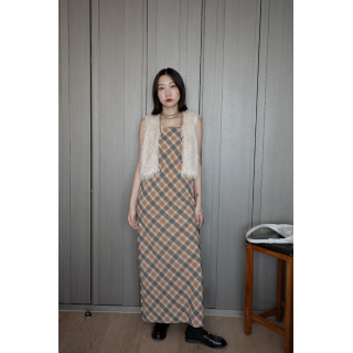 🇯🇵夏日格紋吊帶洋裝/米