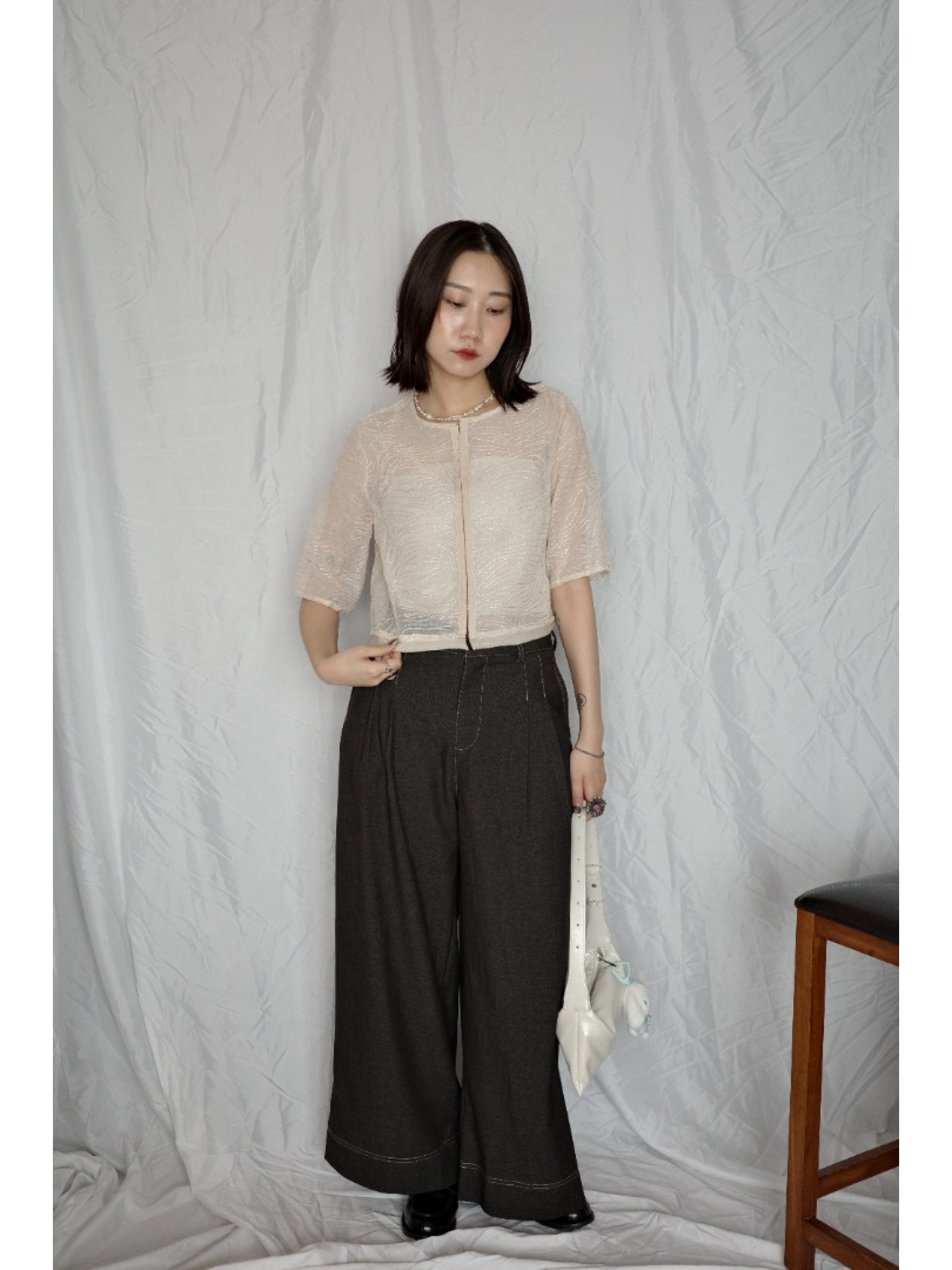 🇯🇵質感刺繡鉤式上衣/象牙白