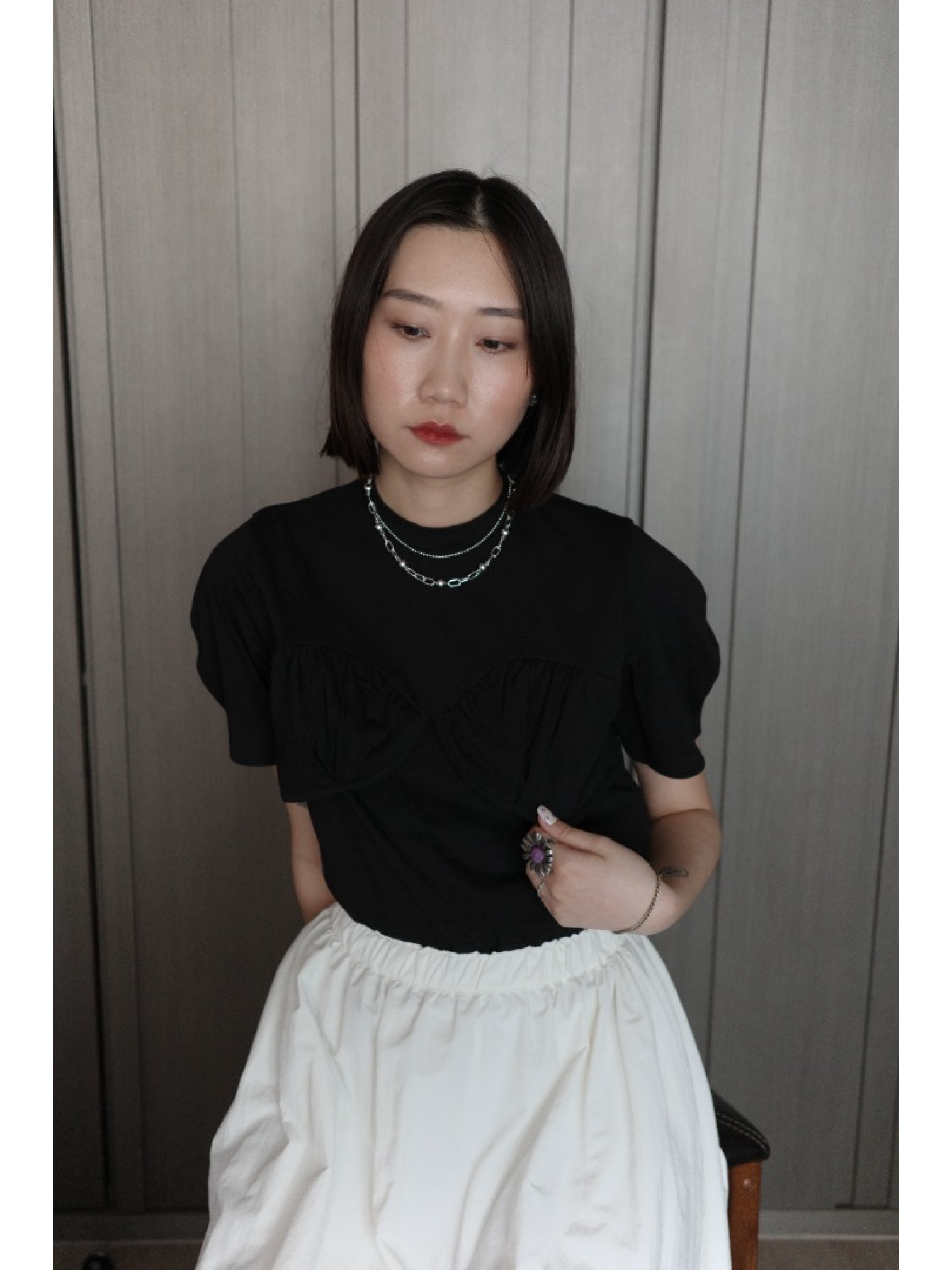 🇯🇵胸前造型公主袖純棉上衣/三色