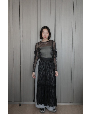 🇯🇵亮線薄紗泡泡袖透膚上衣/三色