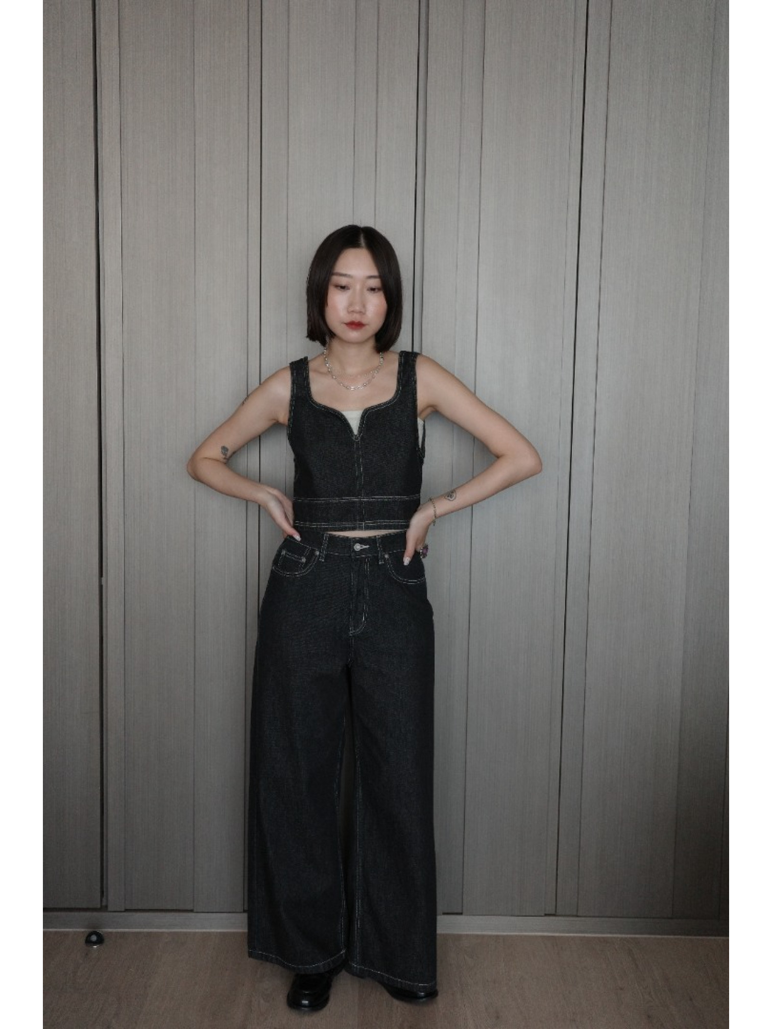 🇯🇵設計感丹寧馬甲背心/灰