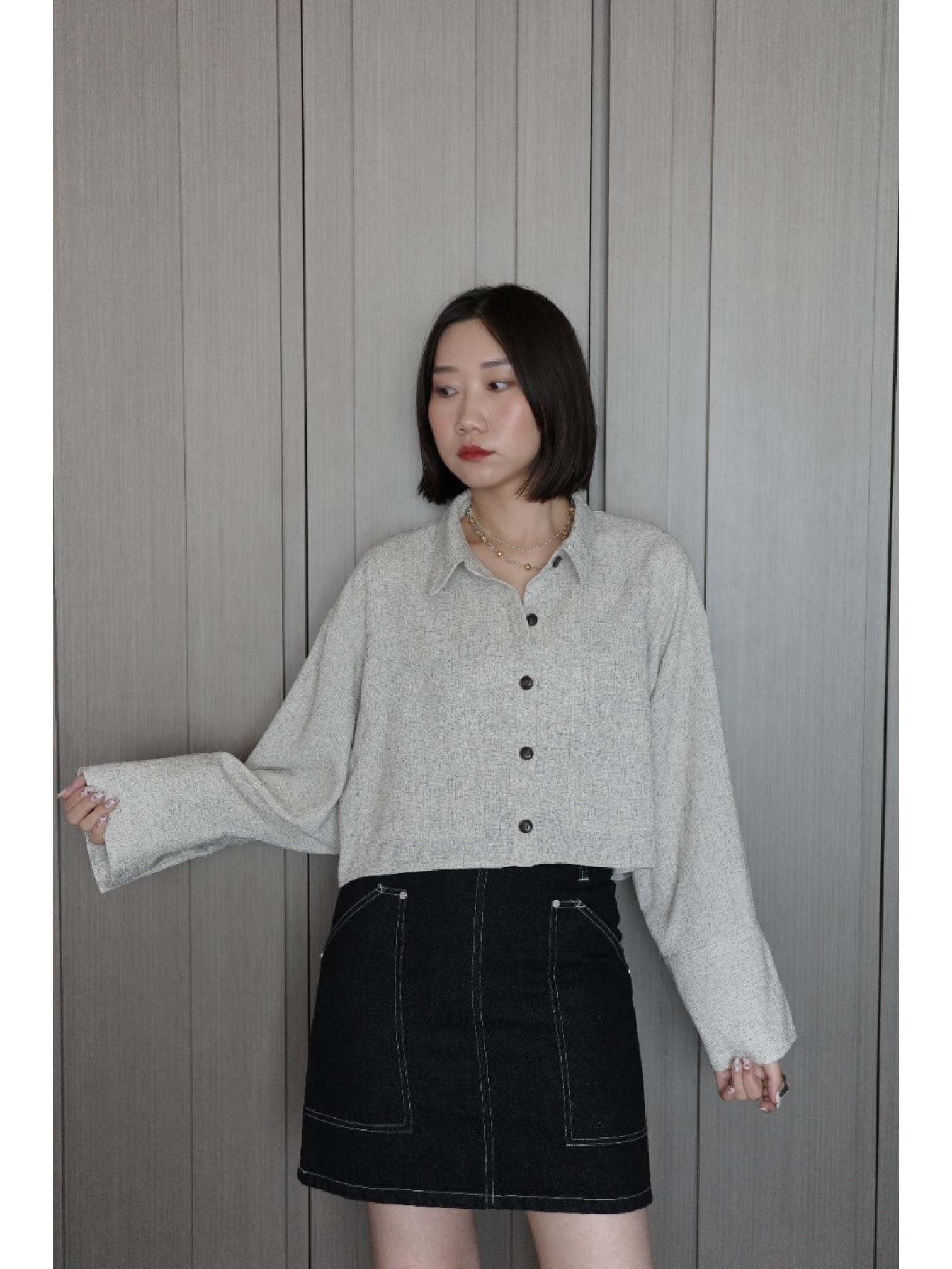 🇯🇵夏季斜紋寬袖口短版襯衫/棕