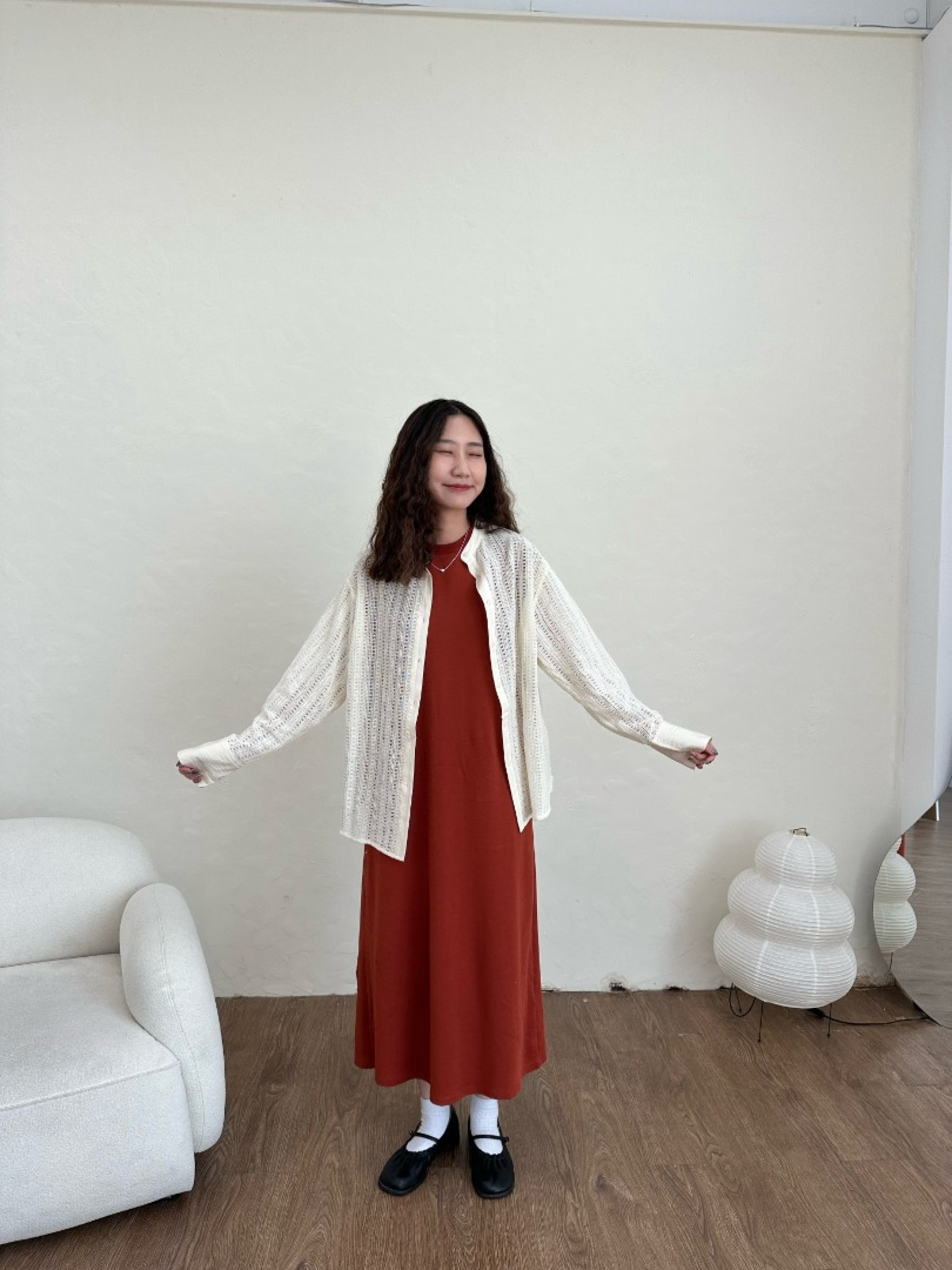 🇯🇵中山領雕花長袖襯衫/米&黑