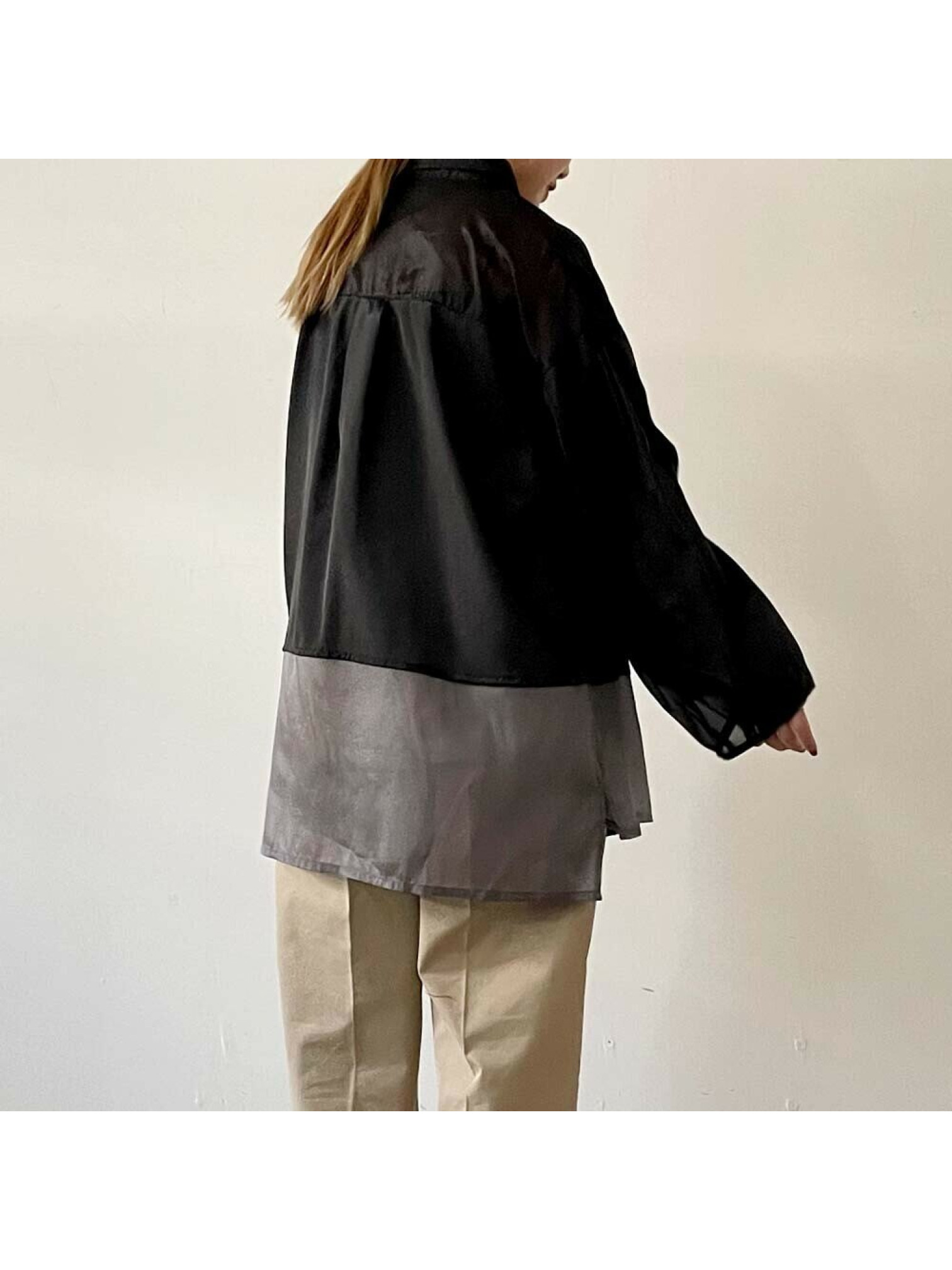 🇯🇵光澤透膚雙層襯衫/綠咖