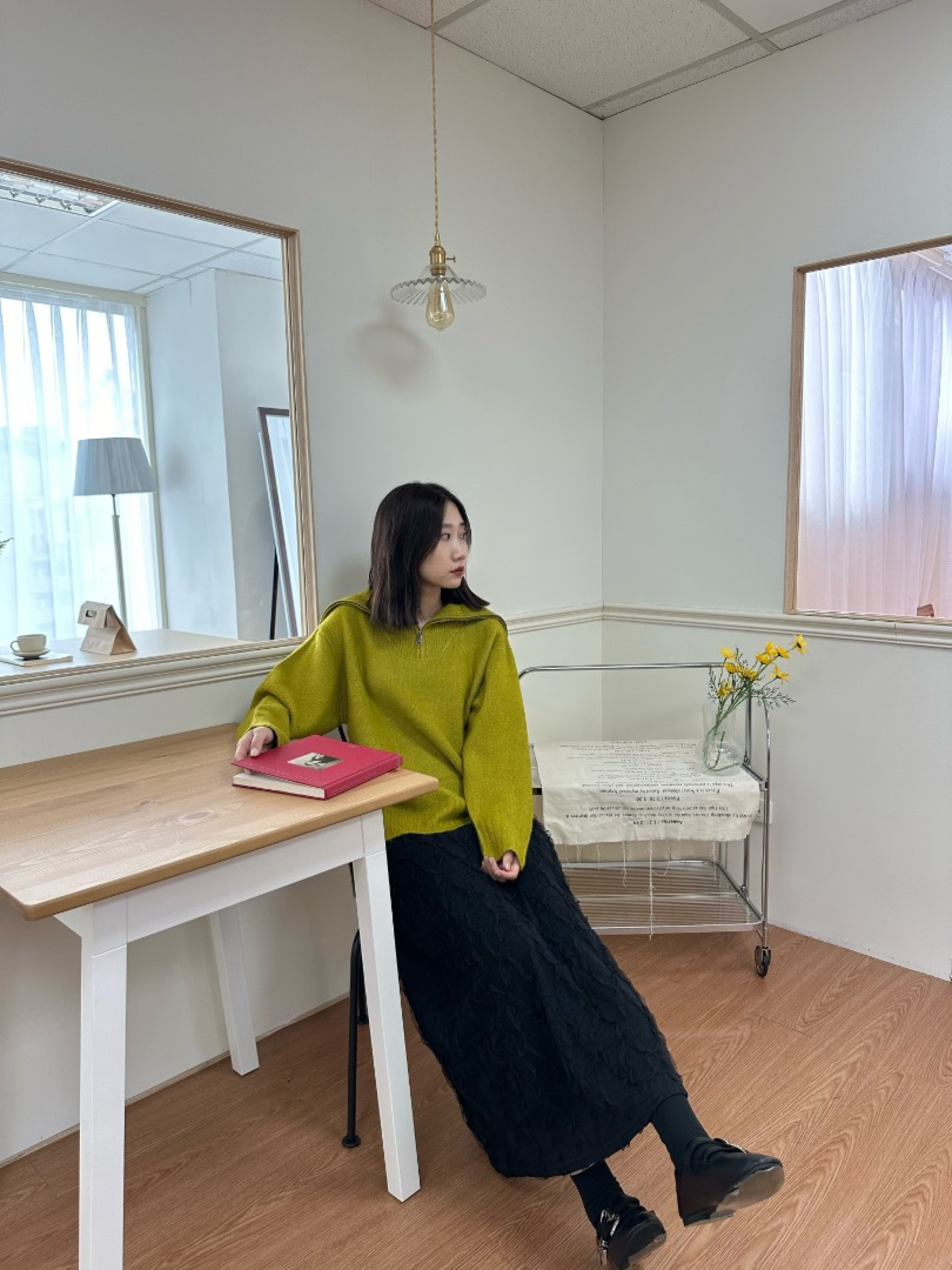 🇯🇵半拉鍊水手領寬鬆針織衫/芥末黃