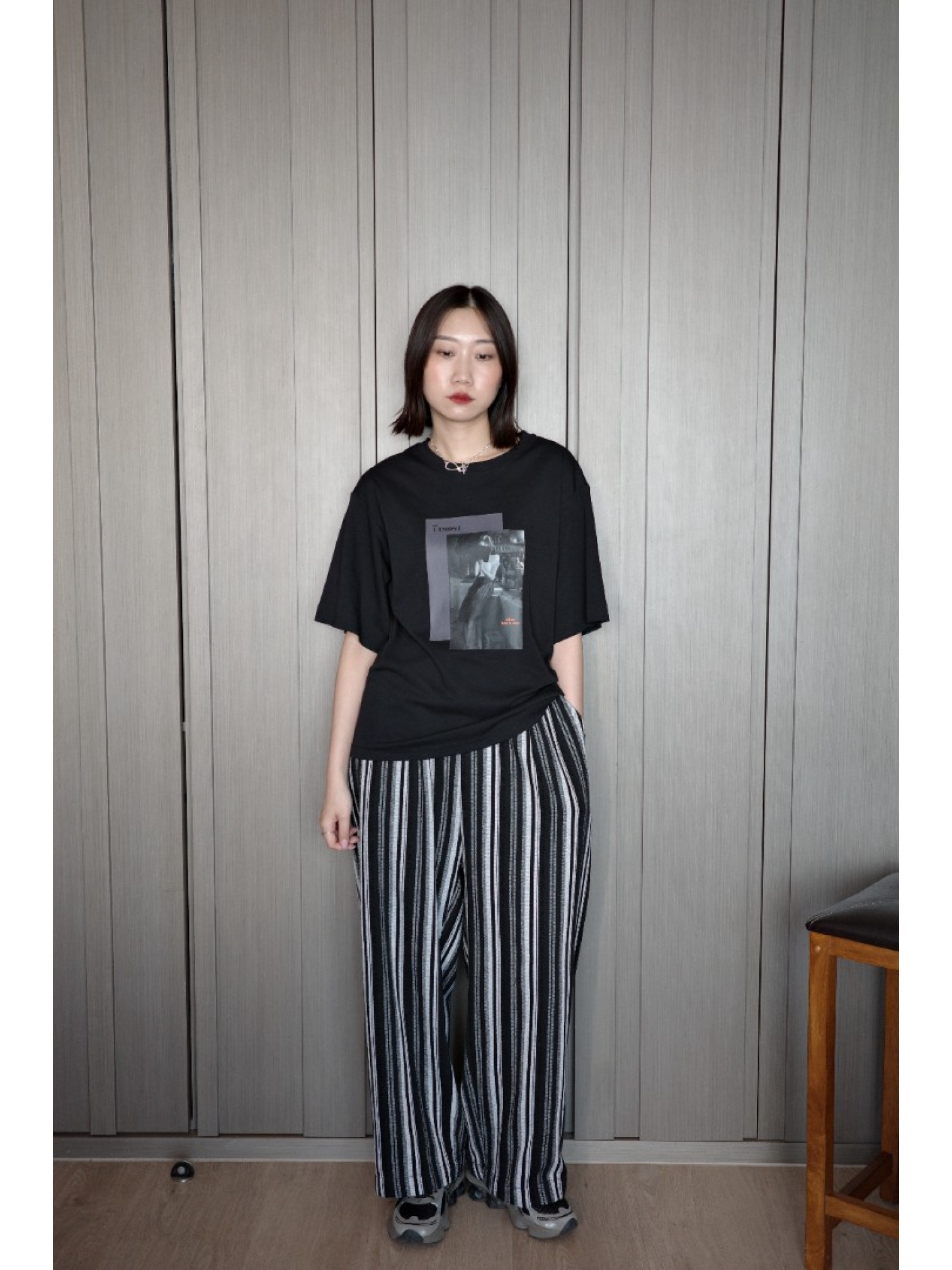 🇯🇵鬆緊條紋寬褲/M-L