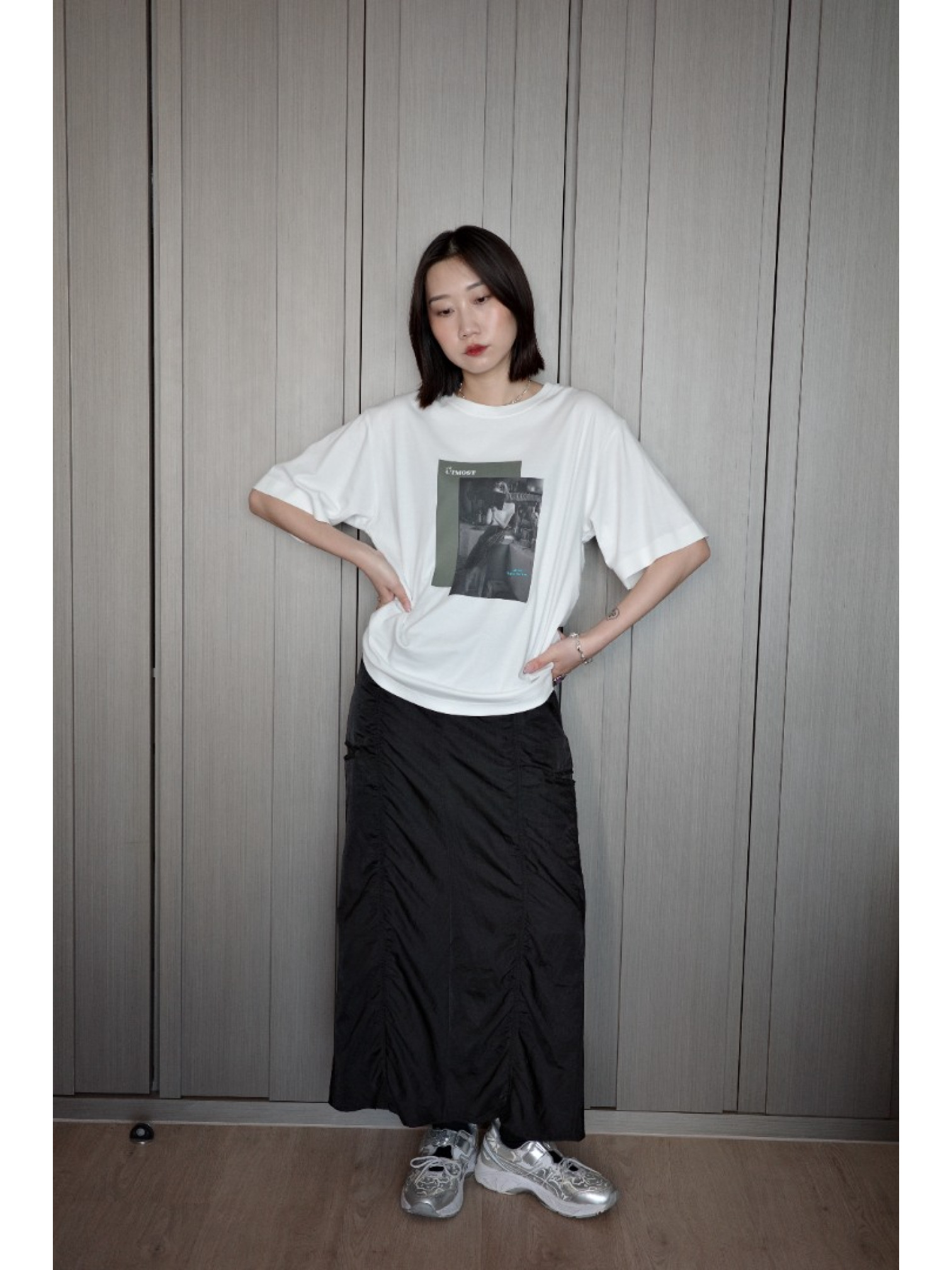 🇯🇵落肩相片印花短T/白