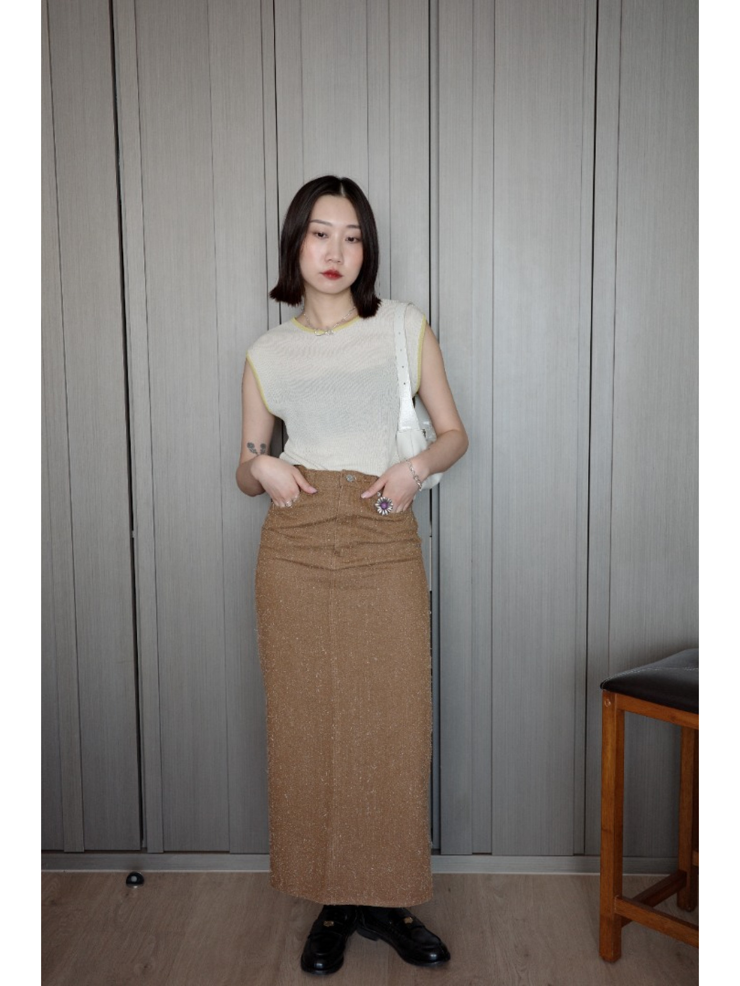 🇯🇵復古感絨毛直筒半身裙/深棕S