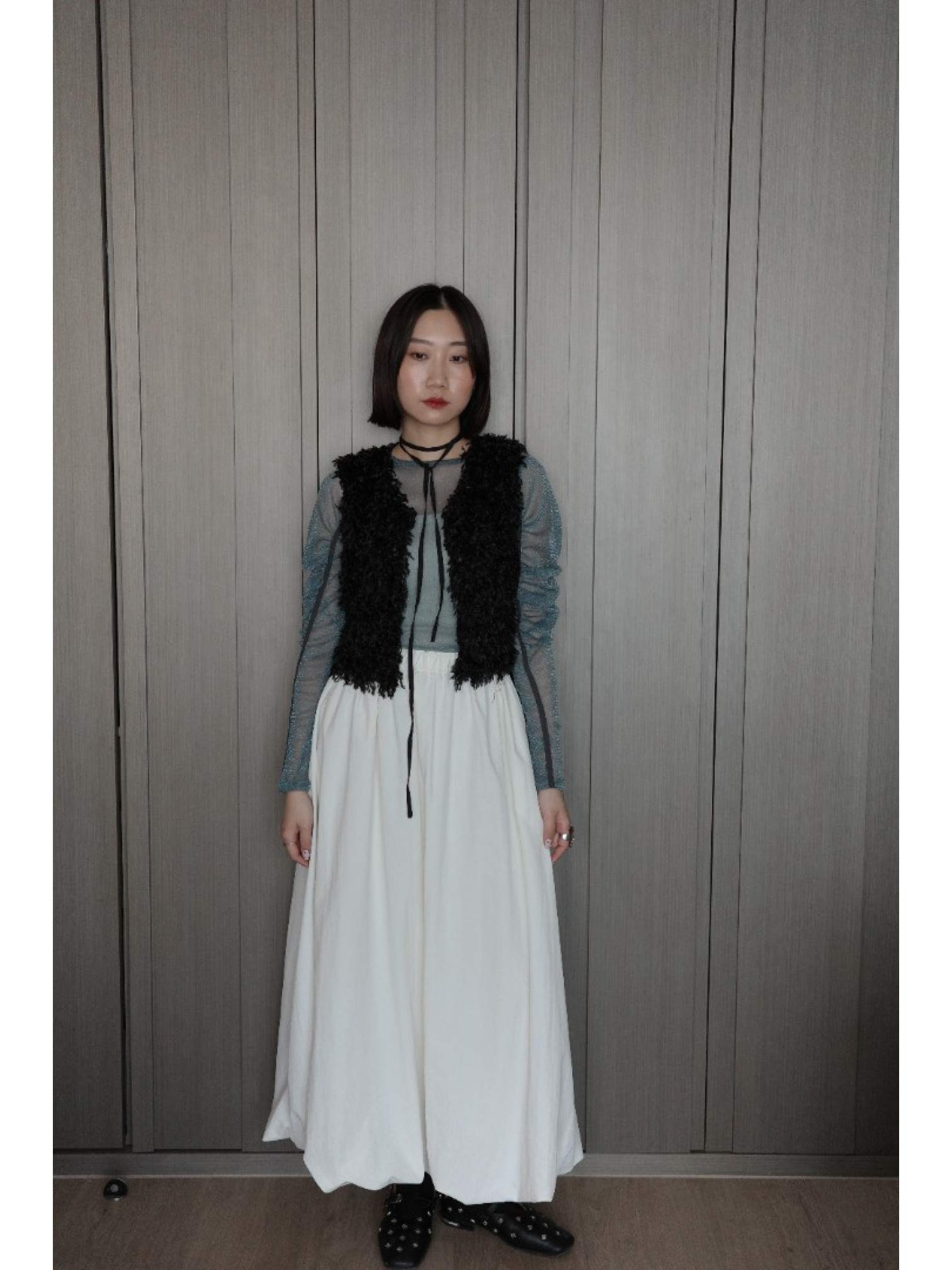 🇯🇵亮線薄紗泡泡袖透膚上衣/三色