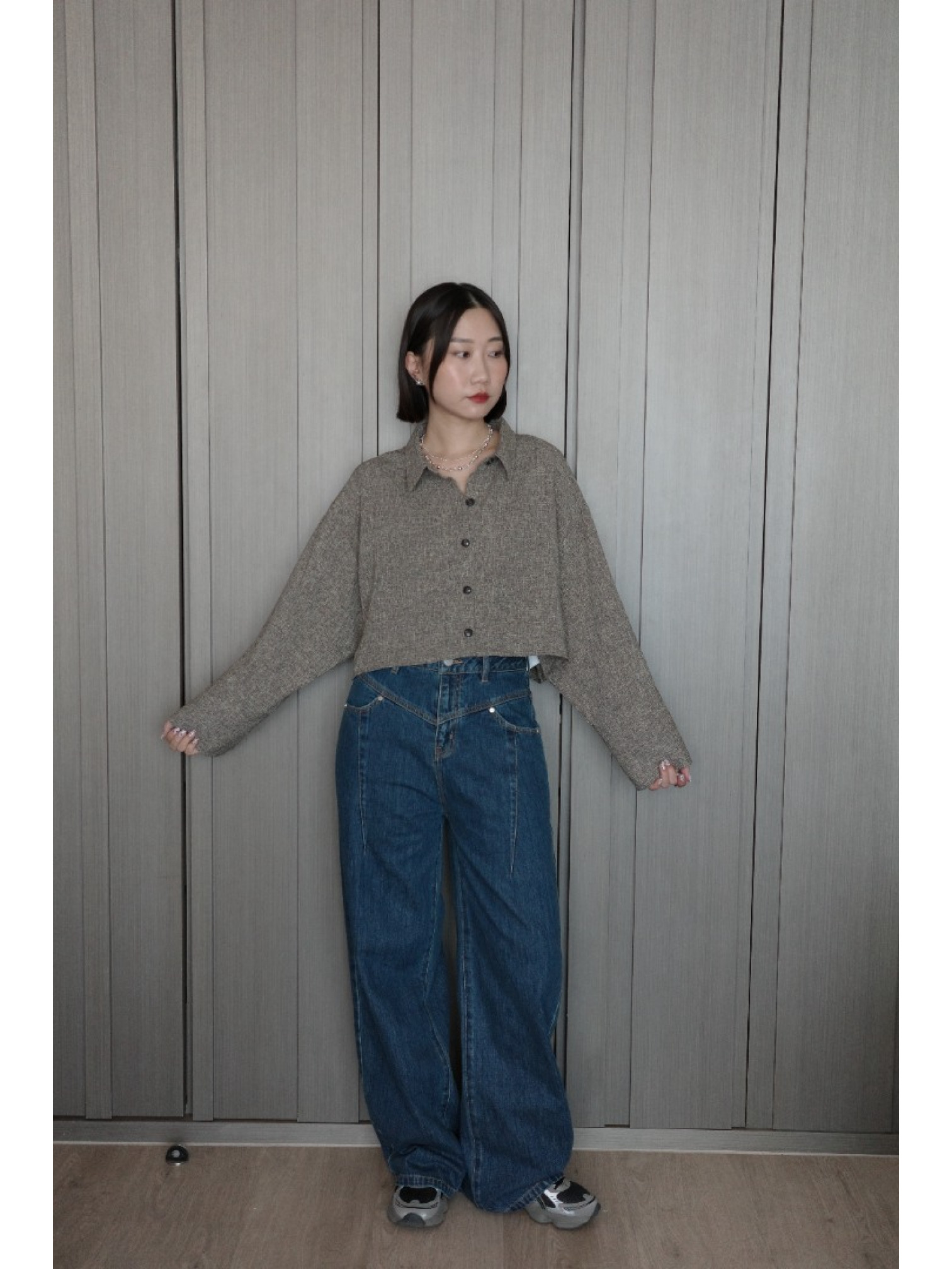 🇯🇵夏季斜紋寬袖口短版襯衫/棕