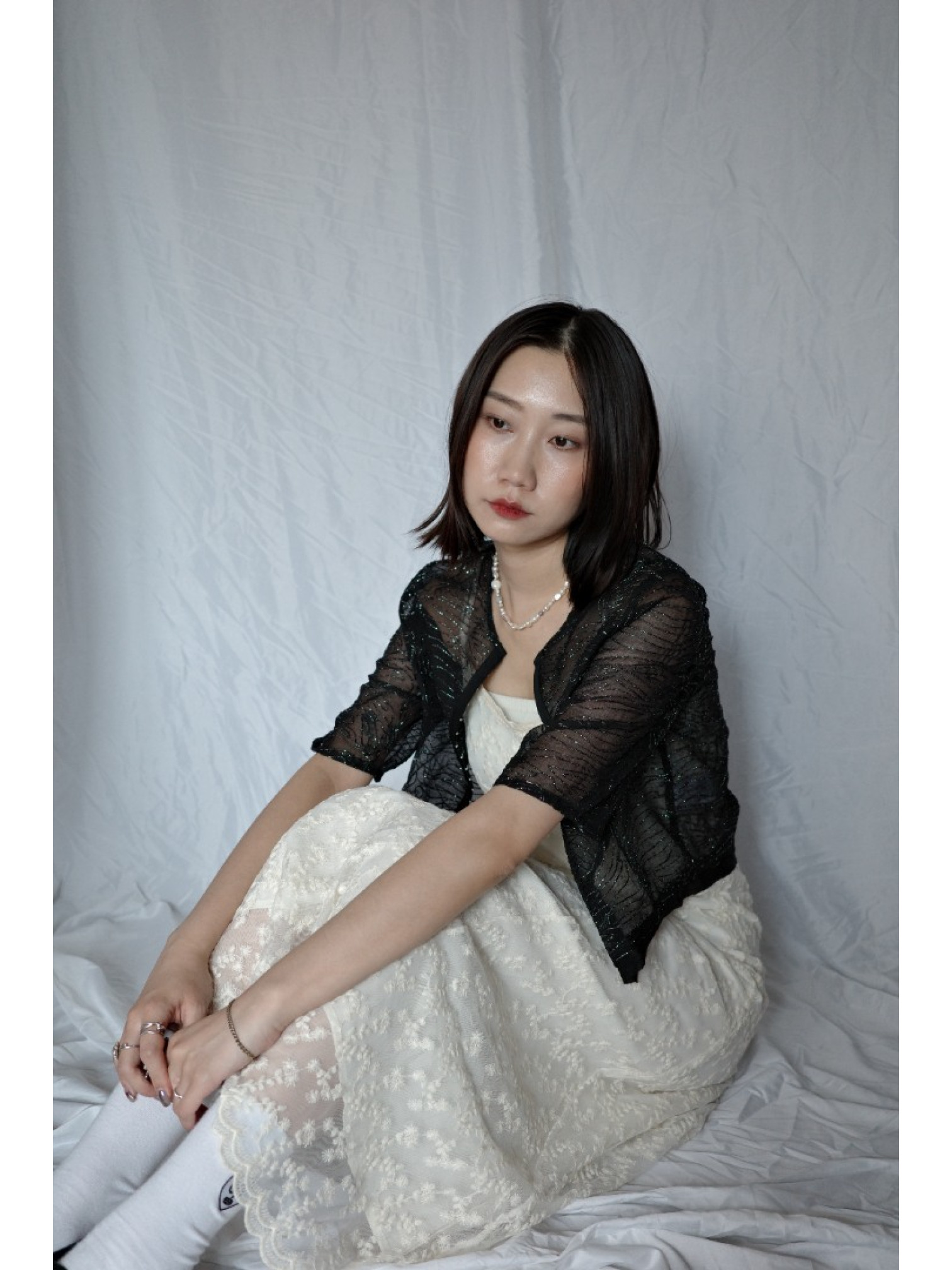 🇯🇵質感刺繡鉤式上衣/黑