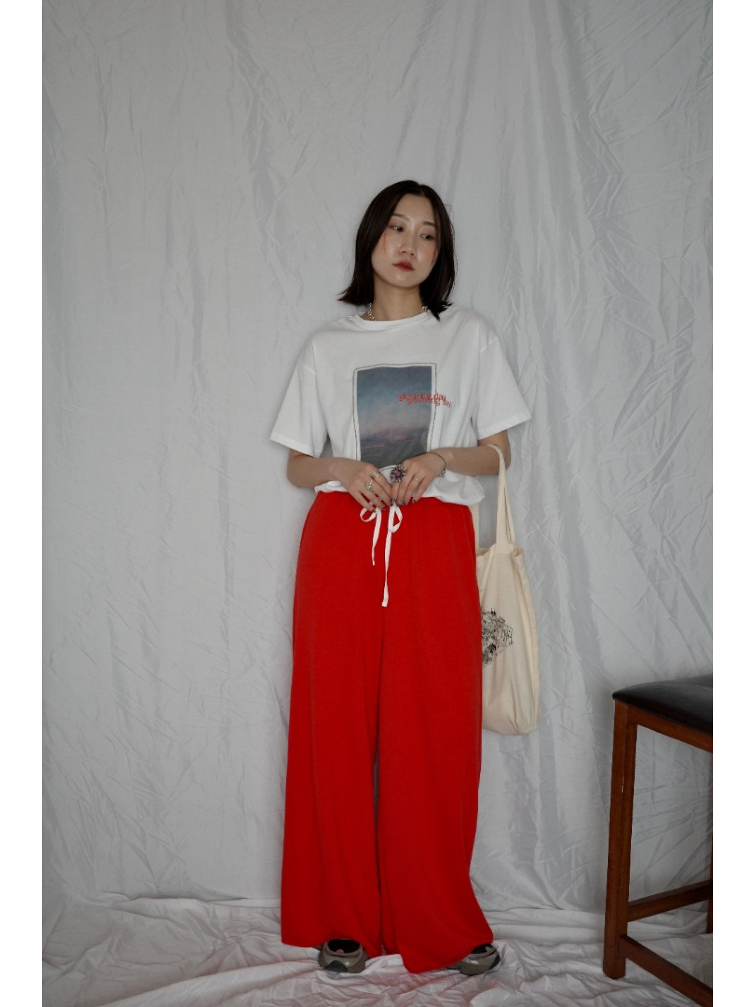 🇯🇵薄紗日落印花短T/白