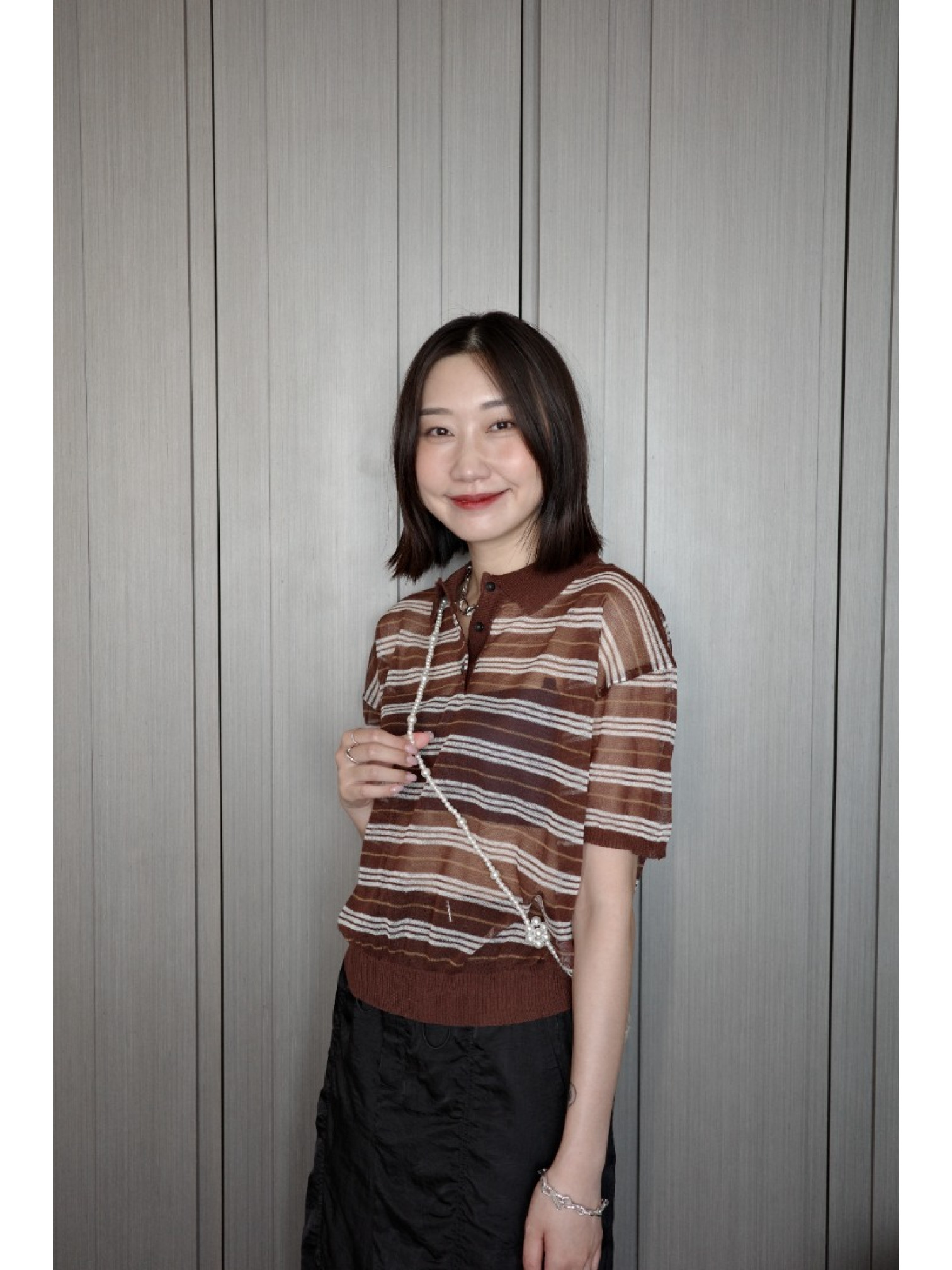 🇯🇵條紋POLO領透透針織衫/白