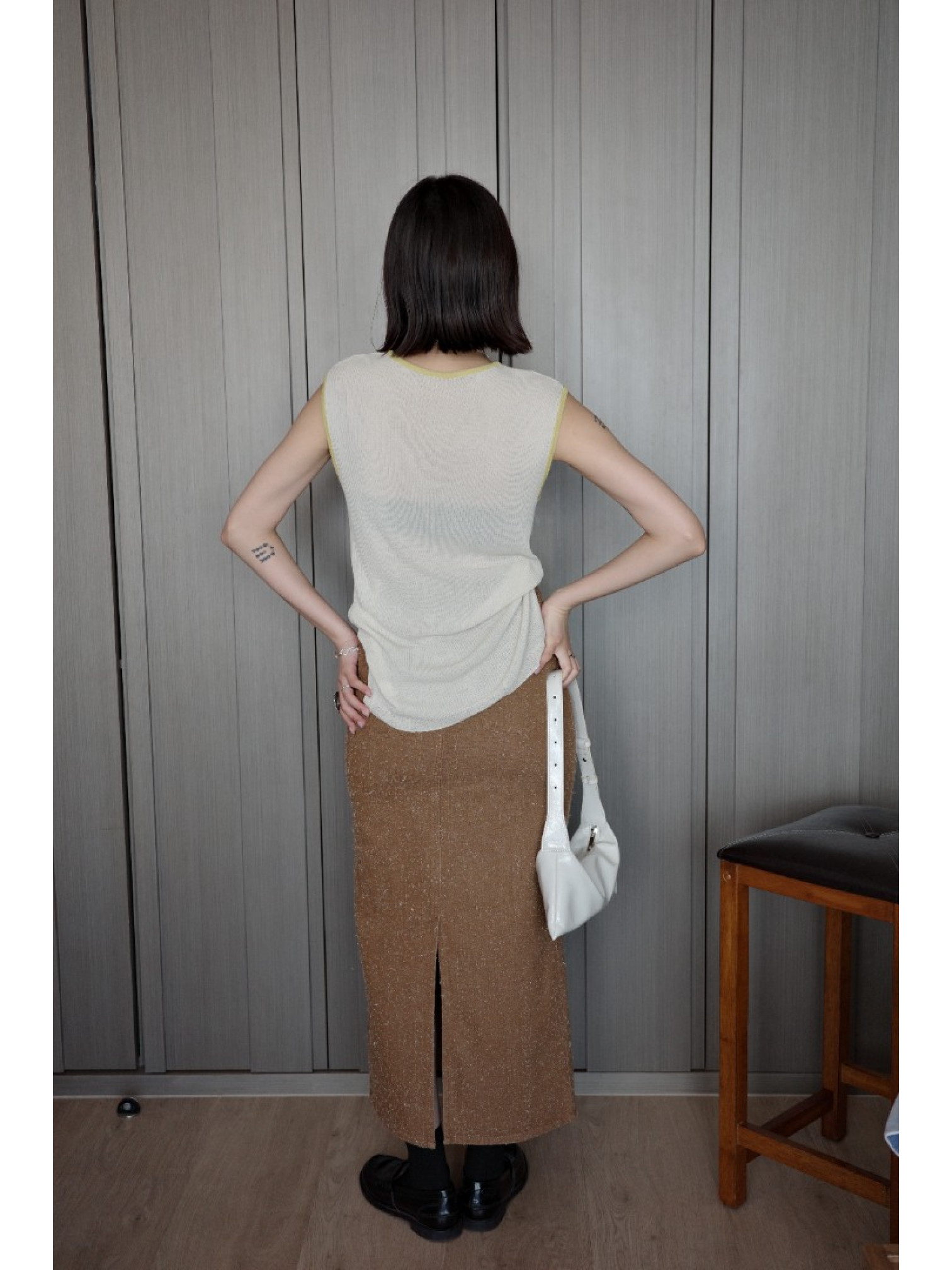 🇯🇵復古感絨毛直筒半身裙/深棕S