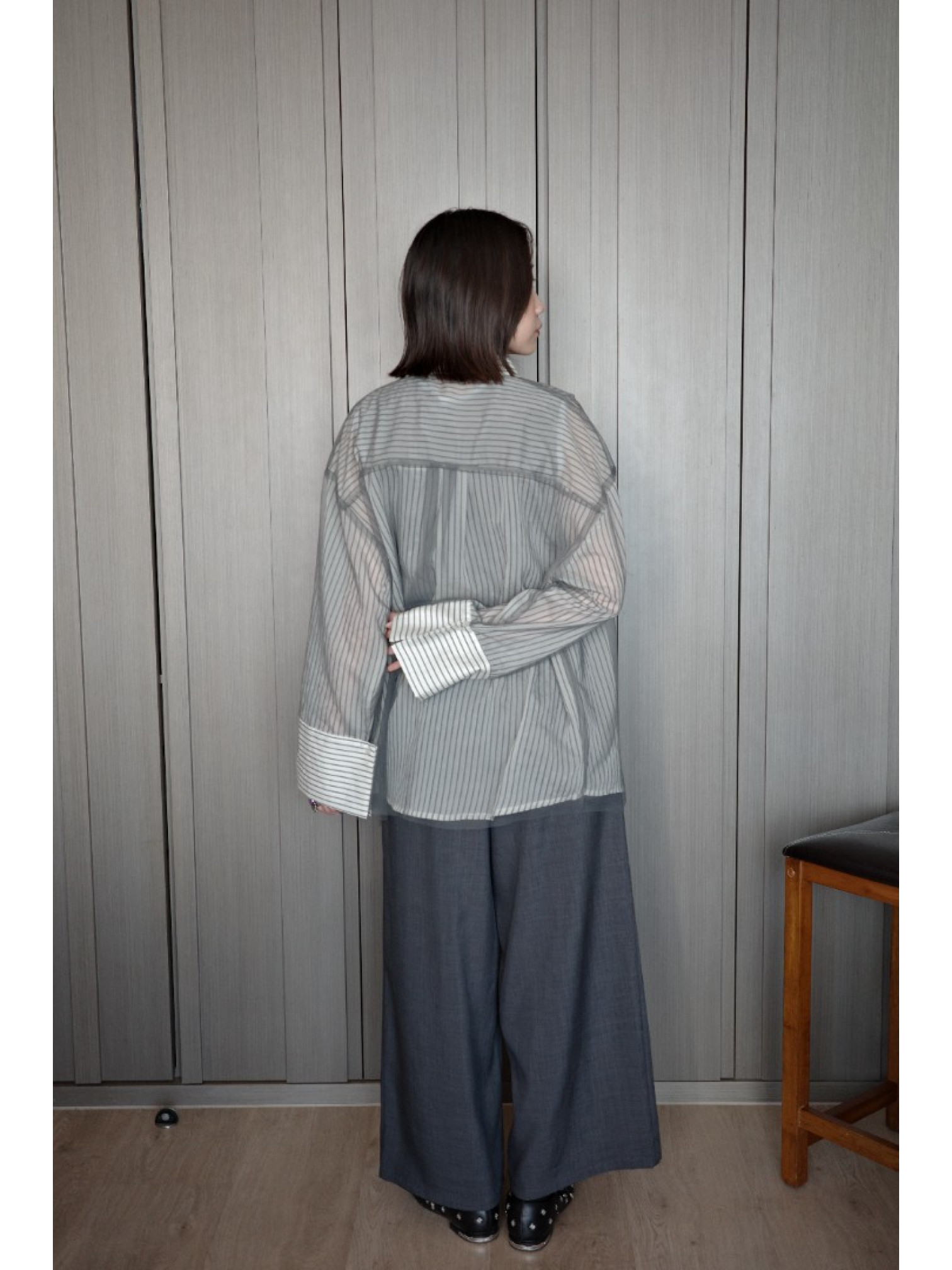 🇯🇵透感條紋襯衫/白x黑