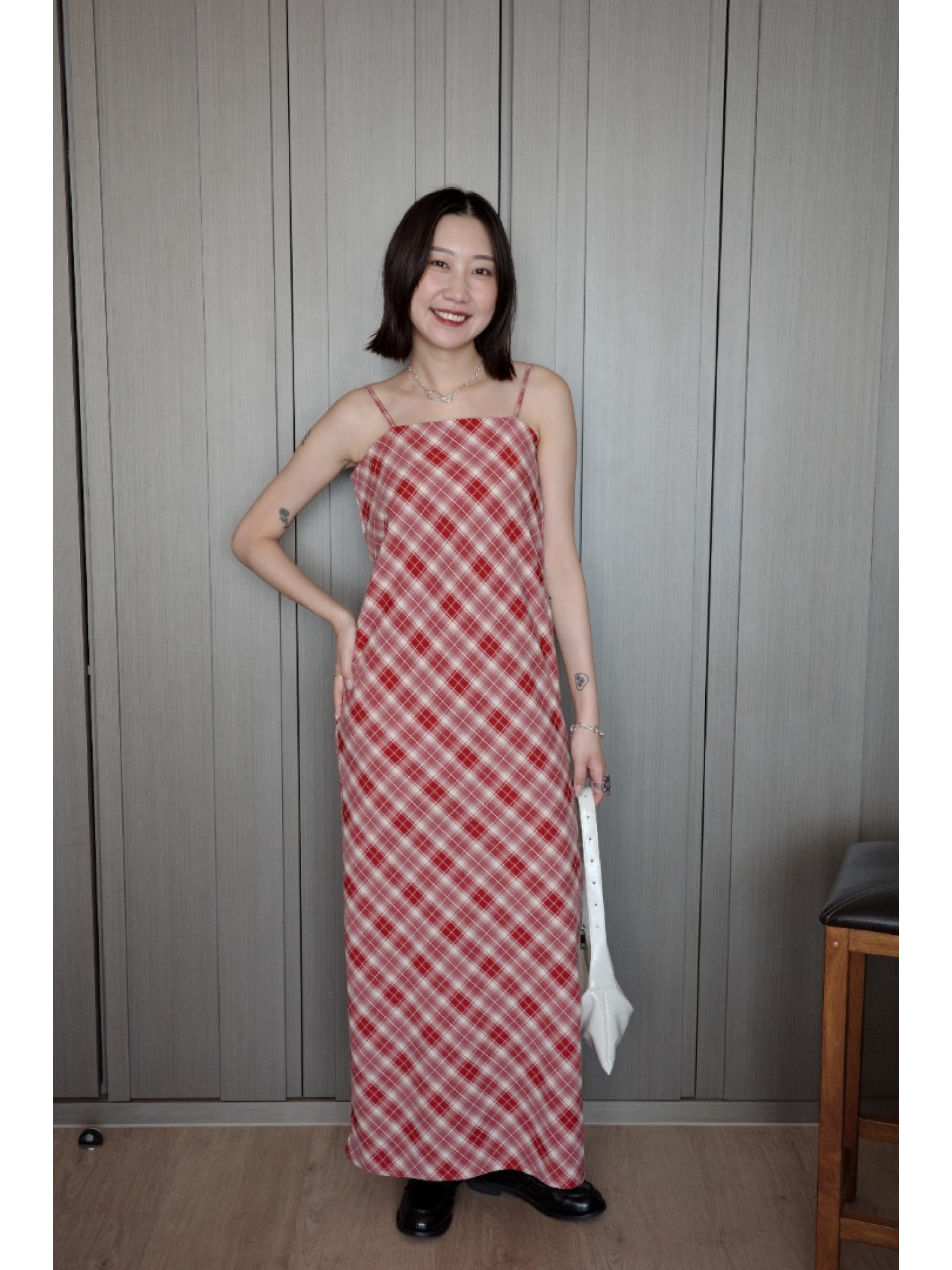 🇯🇵夏日格紋吊帶洋裝/米