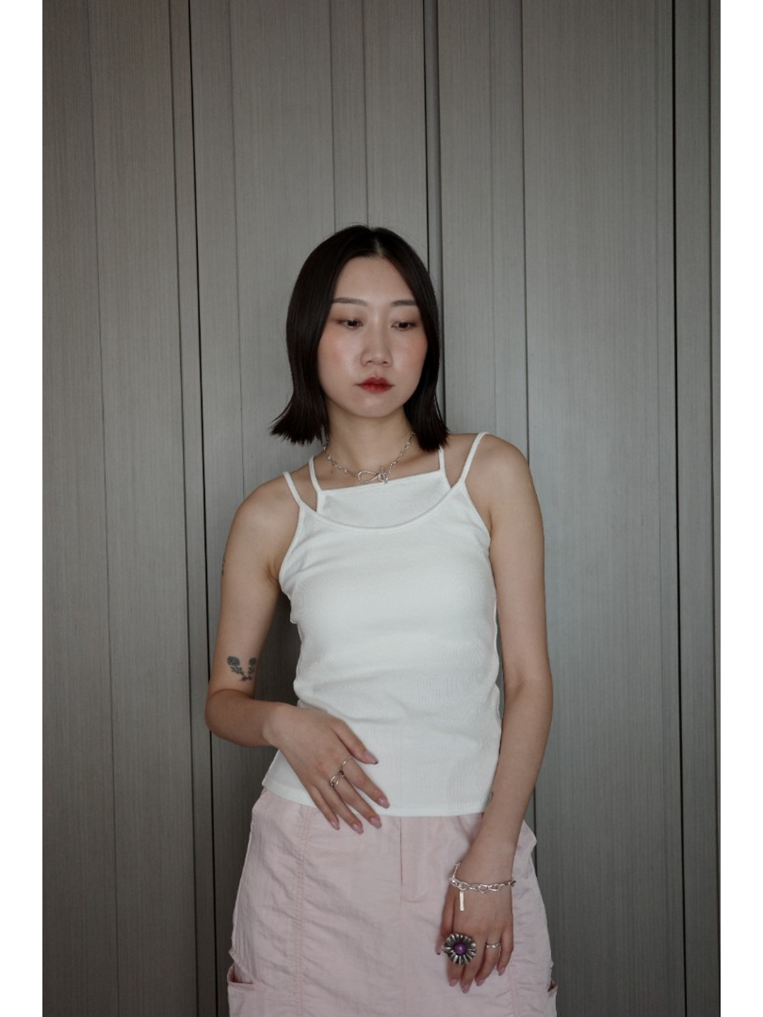 🇯🇵假兩件雙層細肩BRA TOP/兩色