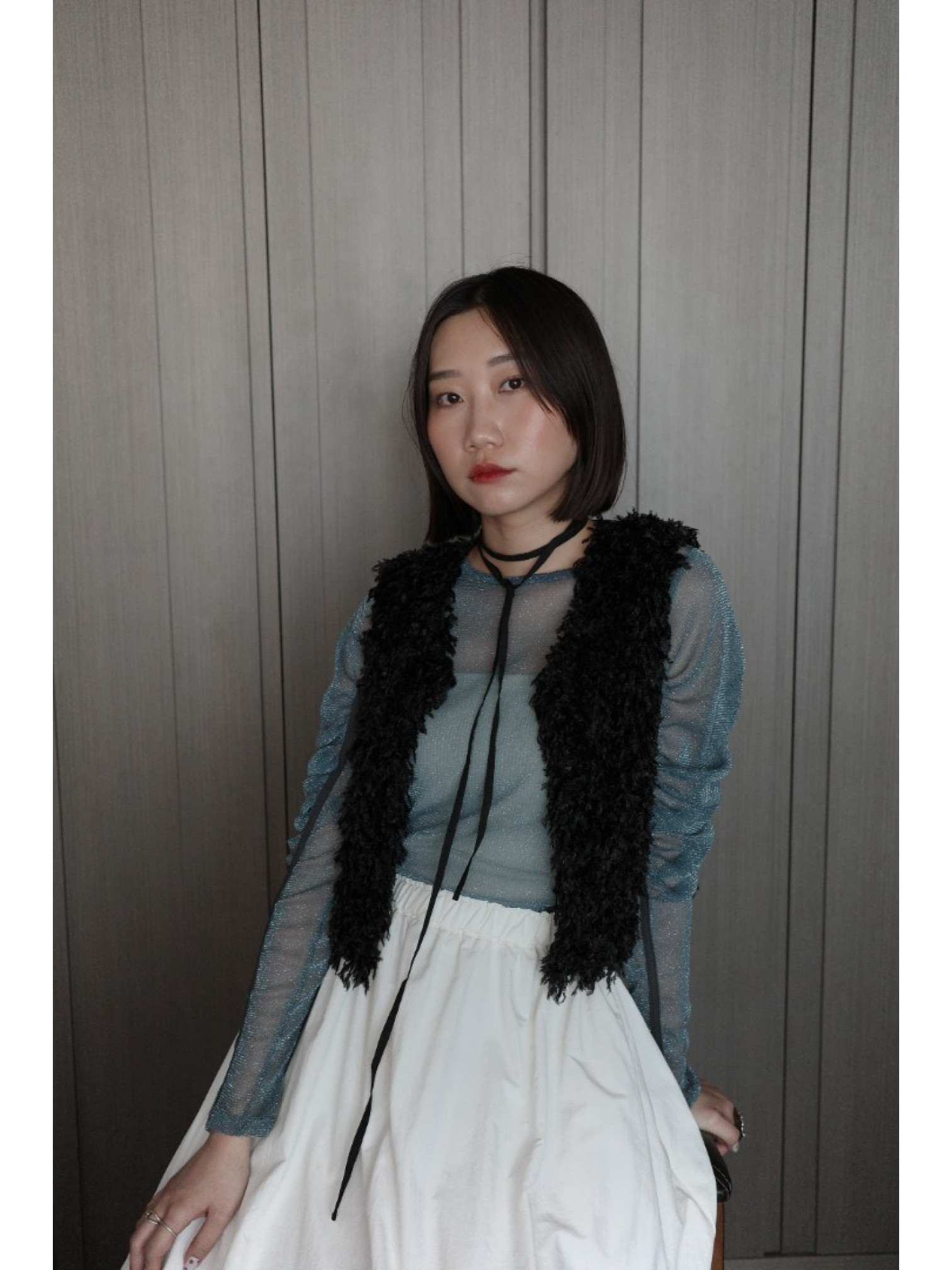 🇯🇵亮線薄紗泡泡袖透膚上衣/三色