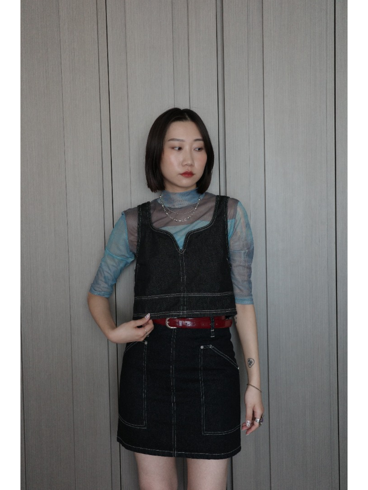 🇯🇵設計感丹寧馬甲背心/灰