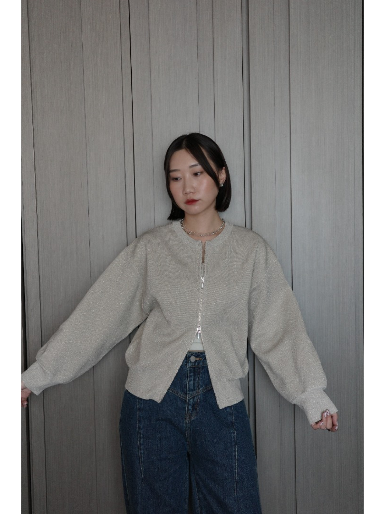 🇯🇵簡約閃粉雙拉鍊上衣/三色