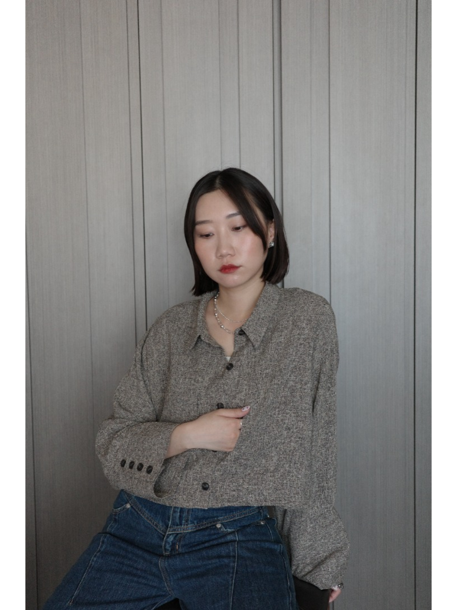 🇯🇵夏季斜紋寬袖口短版襯衫/棕