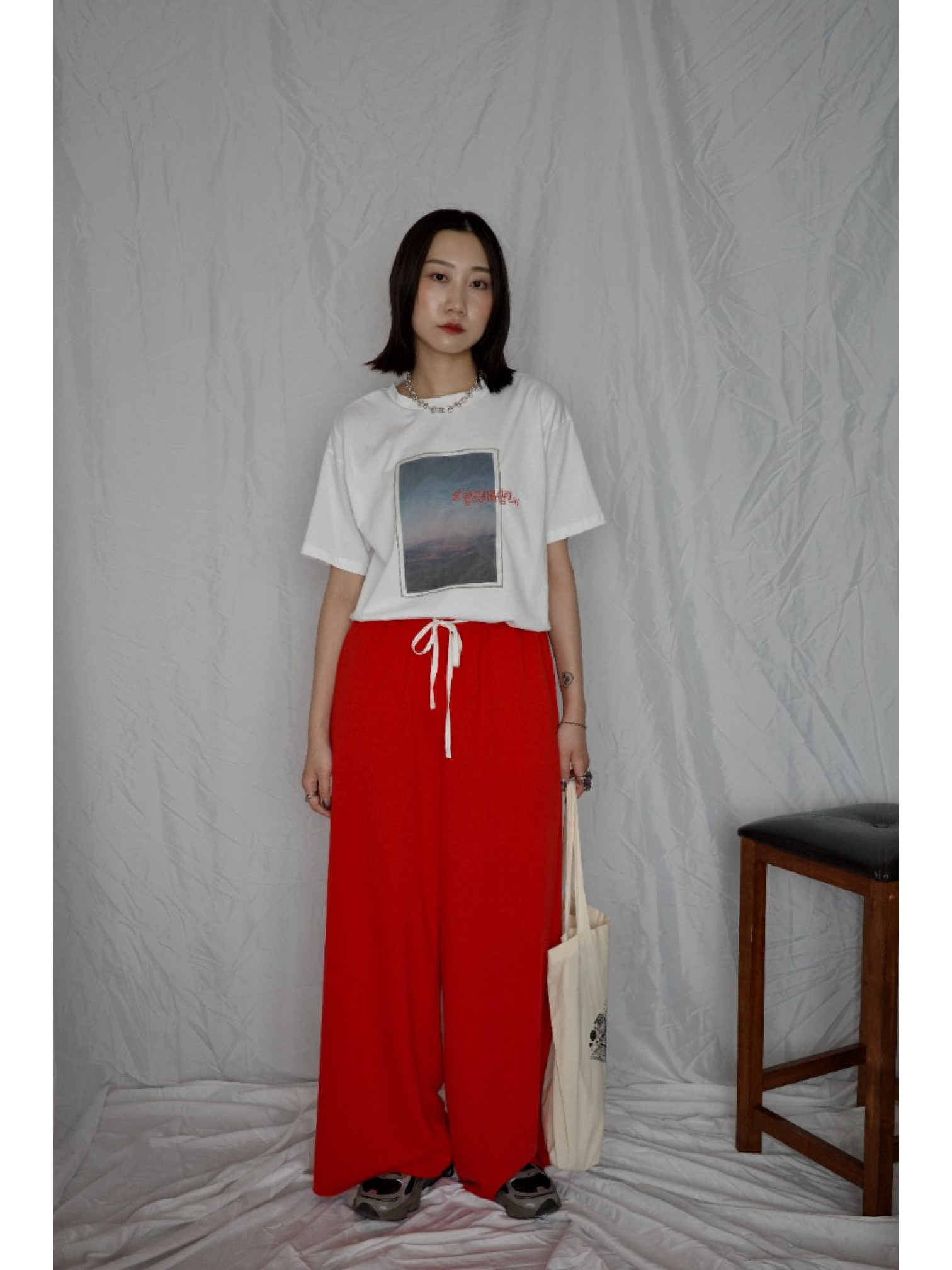 🇯🇵薄紗日落印花短T/白