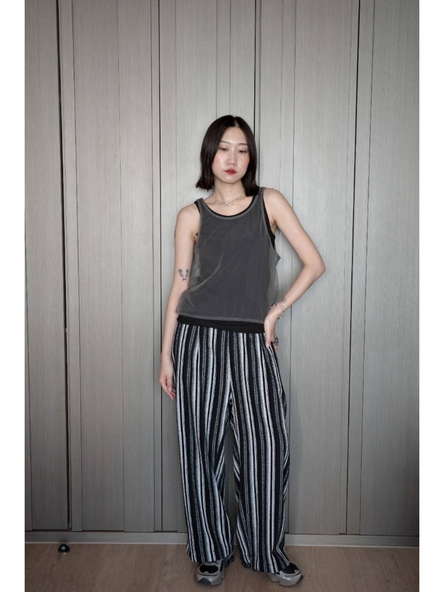 🇯🇵鬆緊條紋寬褲/M-L