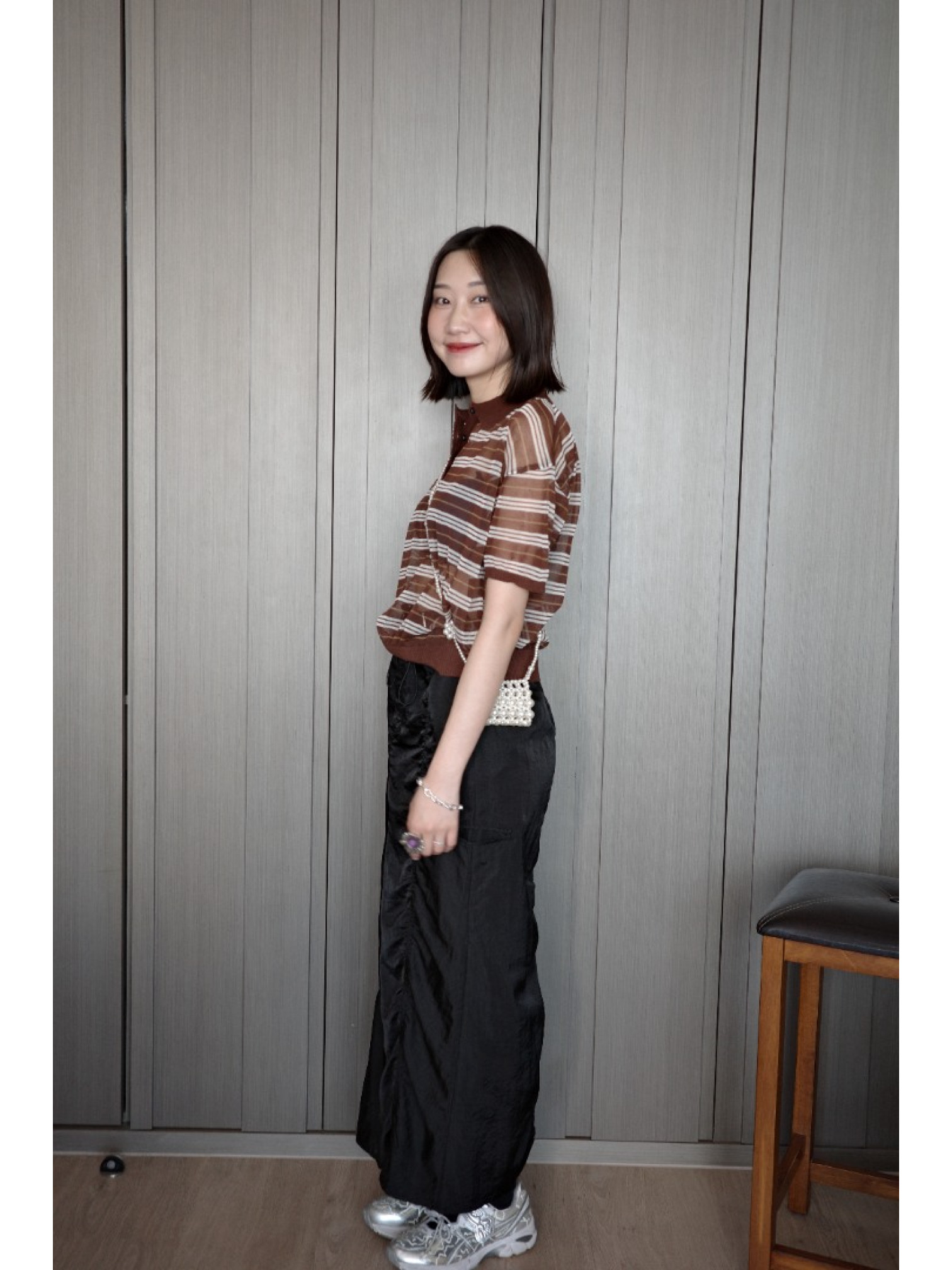 🇯🇵條紋POLO領透透針織衫/白