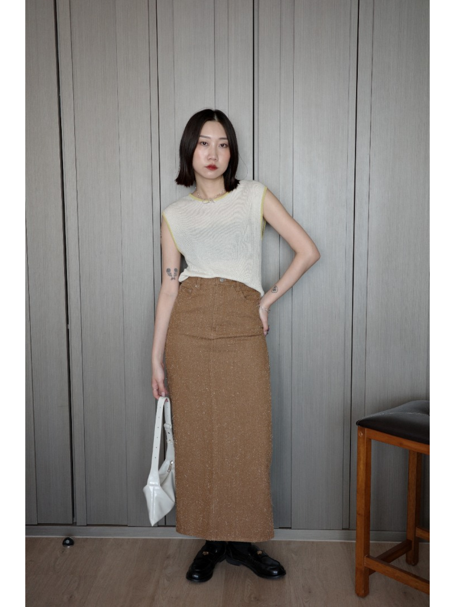 🇯🇵復古感絨毛直筒半身裙/深棕S