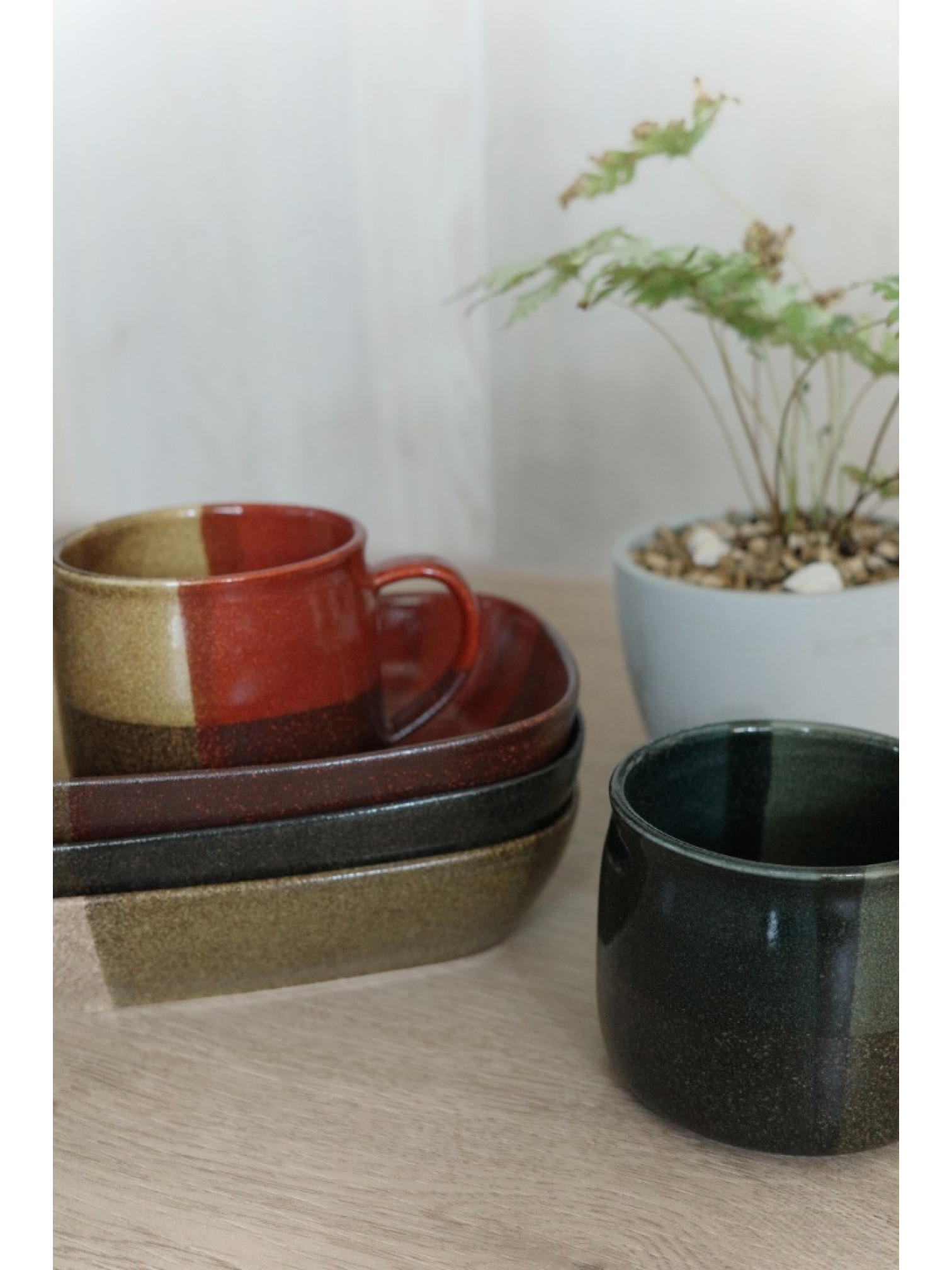 🇯🇵美濃燒釉料排列方形盤/三色