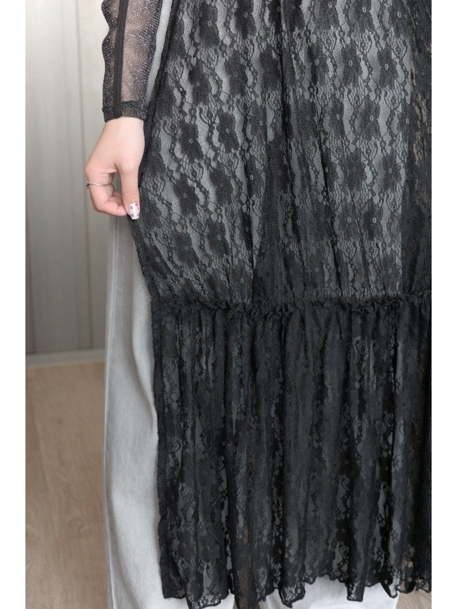 🇯🇵蕾絲透膚半身裙外罩/黑