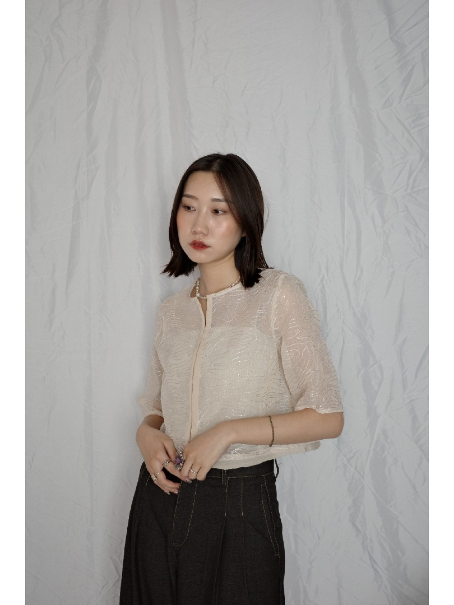 🇯🇵質感刺繡鉤式上衣/象牙白