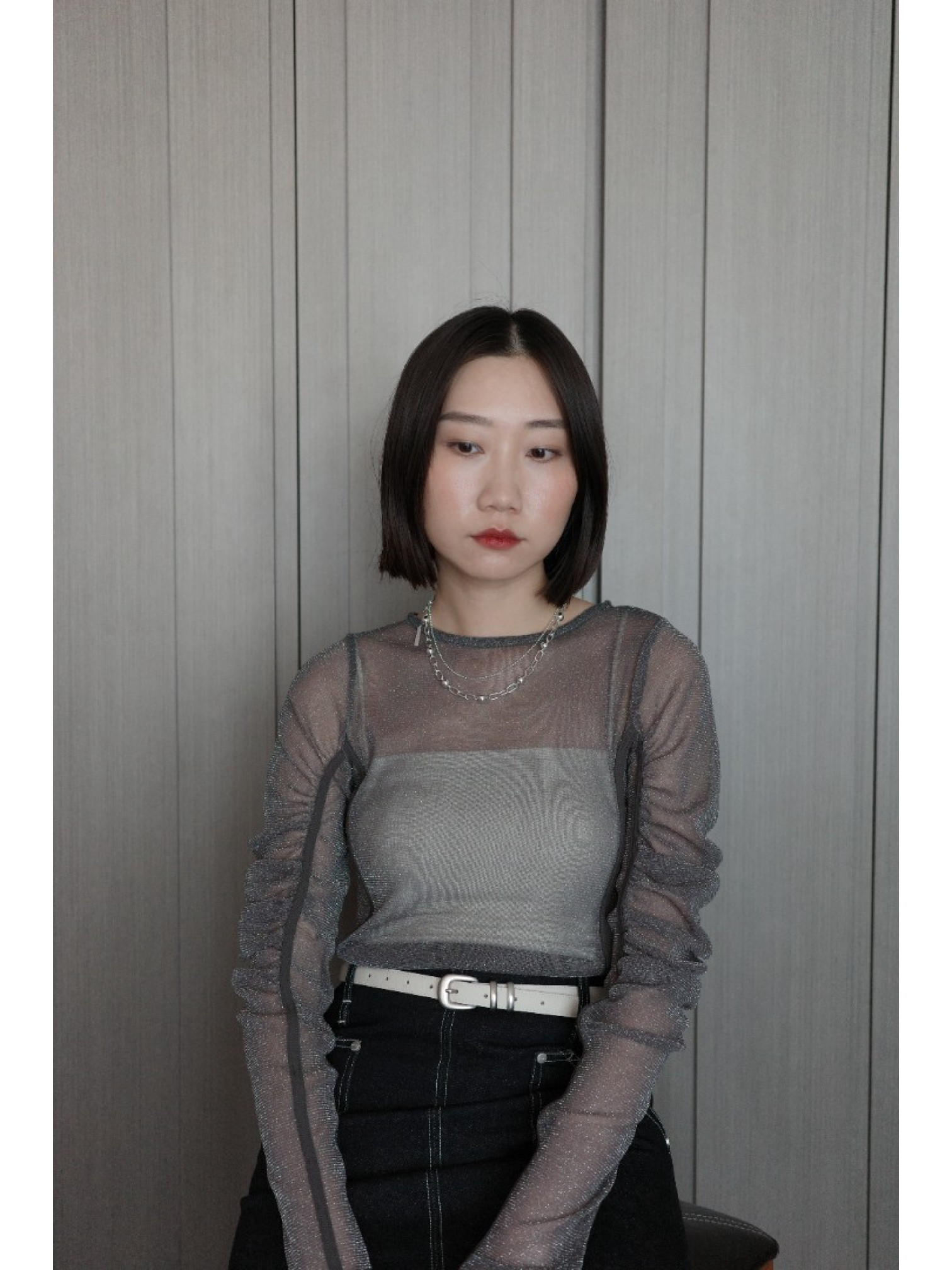 🇯🇵亮線薄紗泡泡袖透膚上衣/三色