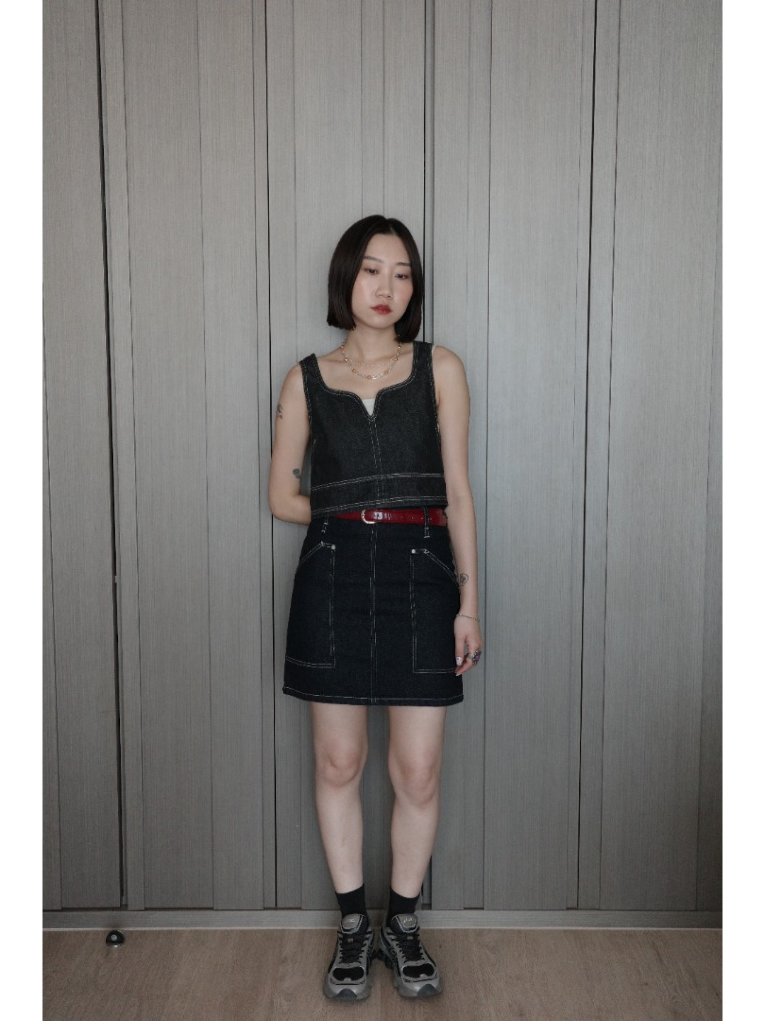 🇯🇵設計感丹寧馬甲背心/灰